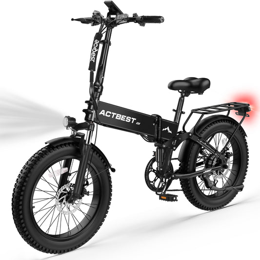 AT60 Electric Bicycle for Adults, with Dual Suspension 20" Fat Tire Folding Ebike