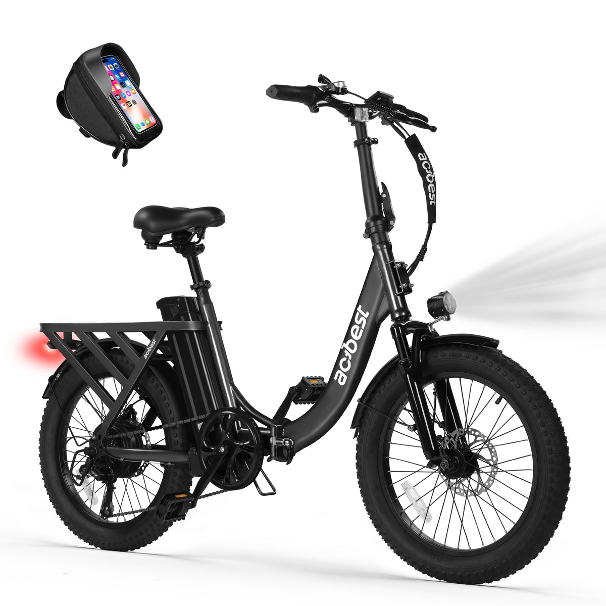 AA AT28 Actbest Electric Bike, 20" Folding EBike for Adults, Peak 750W Motor 48V 499Wh Battery, Fat Tire & Front Suspension Electric Bicycles,7 Speed