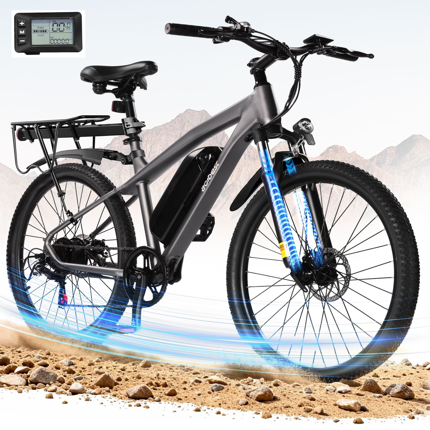 Actbest 27.5" Electric Bike for Adults, 1200W Peak Brushless Motor Up to 28MPH, 499.2WH Removable Battery Electric Mountain Bike, 21-Speed E-Bike with Fork Suspension (Grey)