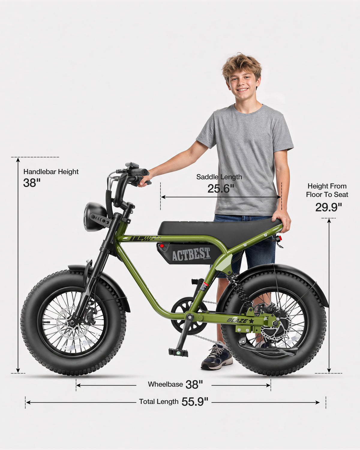 AA HP56-US Actbest Fat Tire Electric Bicycle, 16"x 4.0" Fat Tire Ebike, 750W 48V 13Ah 25MPH Full Suspension, Electric Bike for Adults