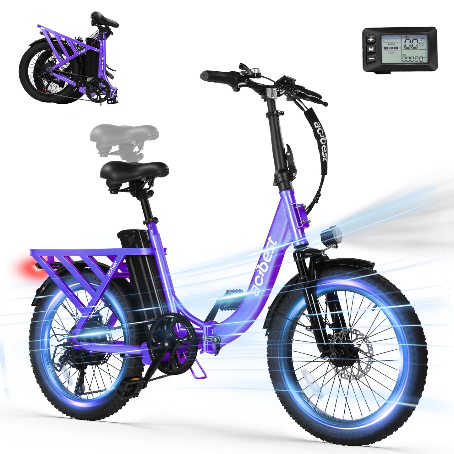 Actbest Folding Electric Bike for Adults, 20'' Fat Tire Ebike with Peak 1200W Motor, 7 Speed 28MPH Electric Bicycles, Adjustable Bike Stem, Black