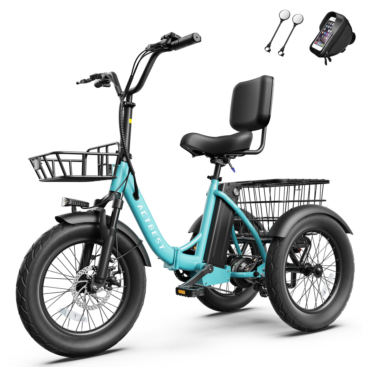 AA AT57 ACTBEST Electric Tricycle for Adults, 18"x3.0" Fat Tire 3-Wheel Electric Bike, 500W Motor 48V 10.4Ah Battery, Folding E-Trike Up to 18Mph