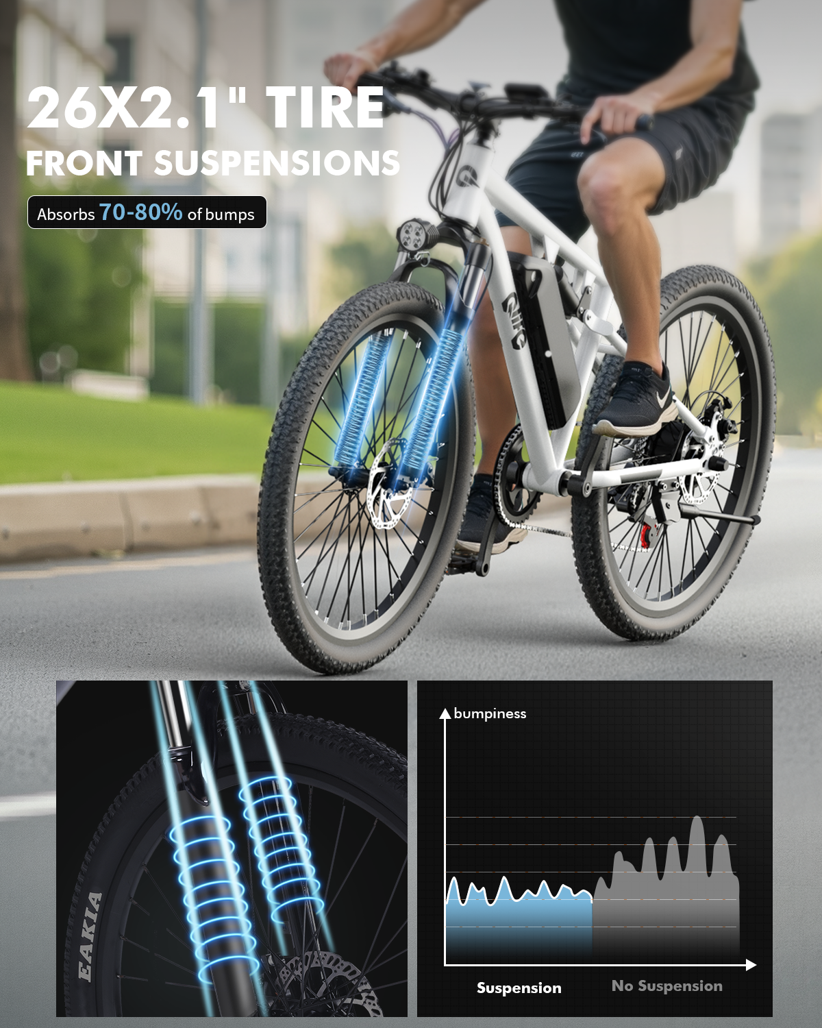 AA 2026p-new Qlife Racer Electric Bike for Adults, 26" Tires, 21-Speed, Up to 40 Miles with 350W Motor,48V 7.8Ah Removable Battery, Mountain Lightweight Ebike