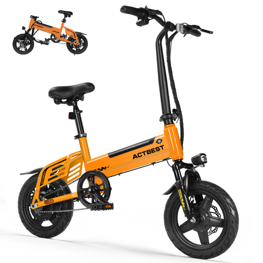 Electric Bike for Adults 750W Peak Motor, 14-inch Folding Mini Ebike, E Bicycles with 20MPH UL2849 280.8Wh Built-in Battery, 26 Miles PAS Range, Small E Bikes for Teens & Adults (Orange)