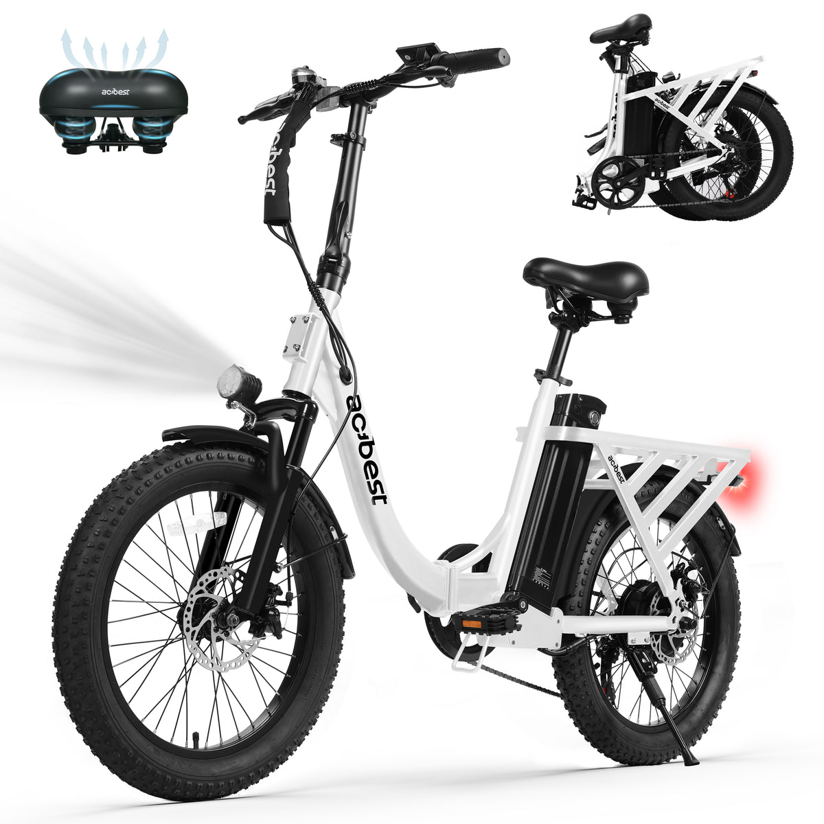 AA AT28-Z Actbest 20" Foldable Electric Bike for Adults, 500W Motor, 48V 10.4Ah Removable Battery, 7 Speed, Front Suspension,Fat Tire Folding Ebike