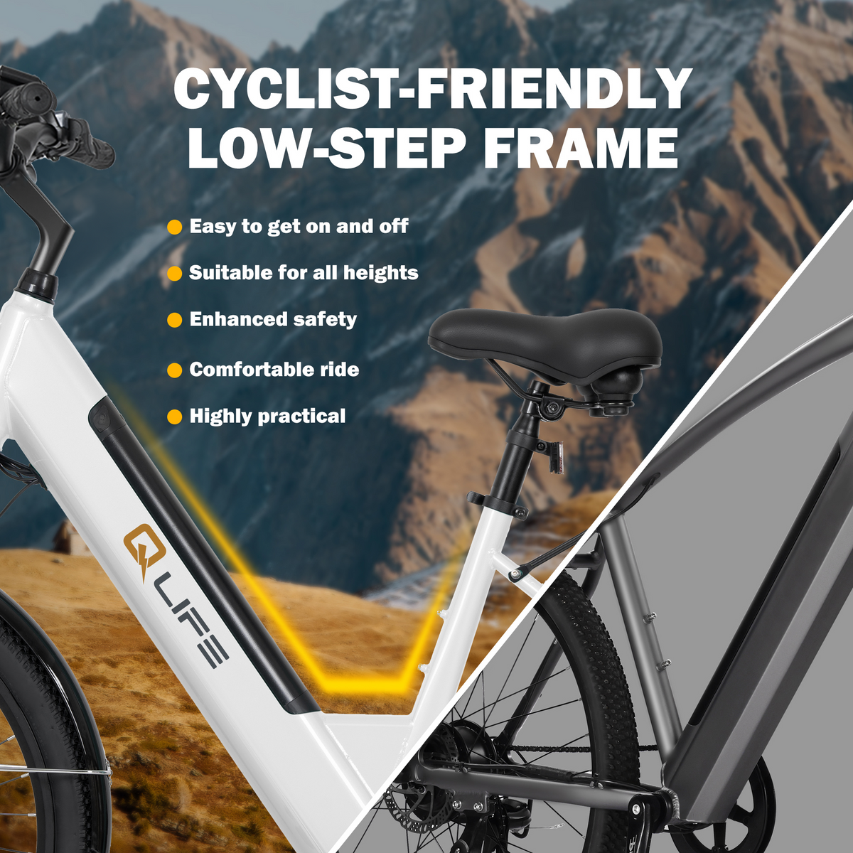 EB30 Qlife Cityone 2.0 Electric Bike for Adults,48V 10.4Ah 500W Hub Motor, 28 MPH Max Speed,26" Ebike,7-Speed Electric Bicycle with Front Suspension