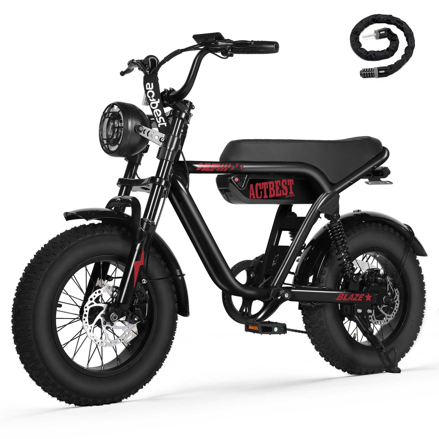 Actbest Blaze Electric Bike for Adults/Teens, 16" Fat Tire Ebike Peak 1200W 55 Miles 25Mph Full Suspension Electric Motorcycle, Black & Gray