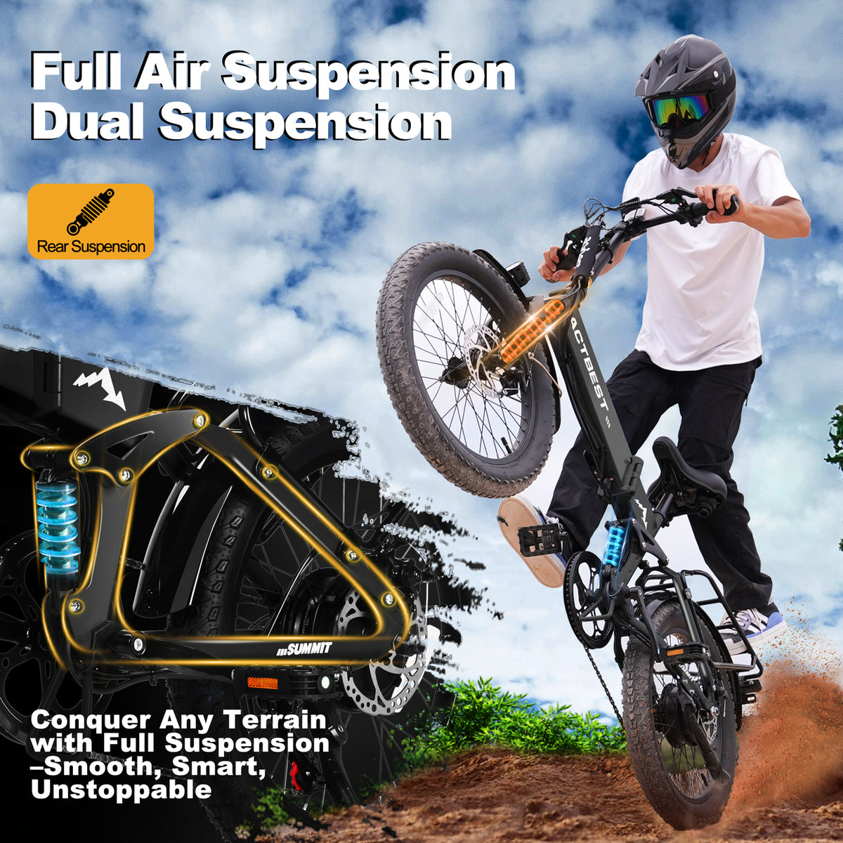 AT60 Actbest Summit Full Suspension Folding Electric Bike,Adults Ebike 500W Motor 28MPH Max Speed 48V 12AH Battery,20" Fat Tire Folding E Bicycle