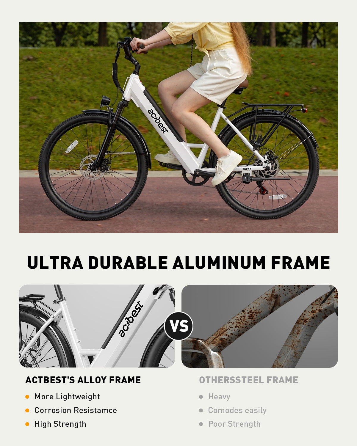 AA AT4627 ACTBEST Electric Bike for Adults/Woman, Cores 27.5" Electric Bike Up to 70 Miles Long Range, with 500W Motor, 48V 12Ah Removable Battery, 7-Speed Mountain E Bike