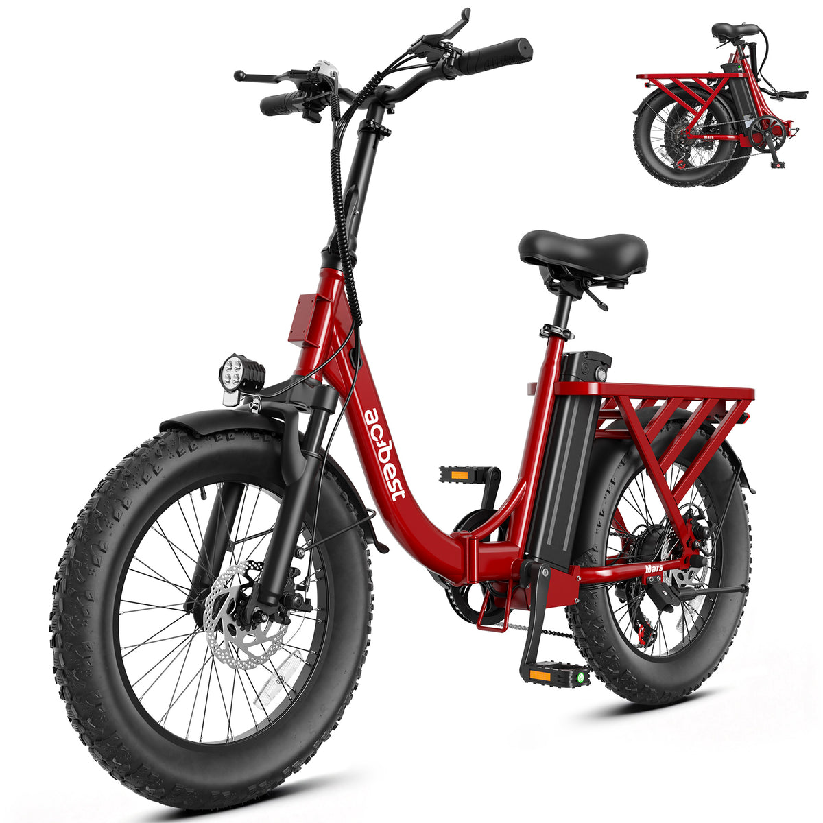 AA AT28-Z Actbest 20" Foldable Electric Bike for Adults, 500W Motor, 48V 10.4Ah Removable Battery, 7 Speed, Front Suspension,Fat Tire Folding Ebike