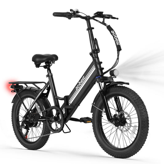 Actbest Speedy Lite Electric Bike for Adults 1200W Peak Motor Folding Ebike with 48V Removable Battery, 20" Fat Tire, Up to 40 Miles Electric Bicycle with Front Suspension (Black) with Saddle Bag