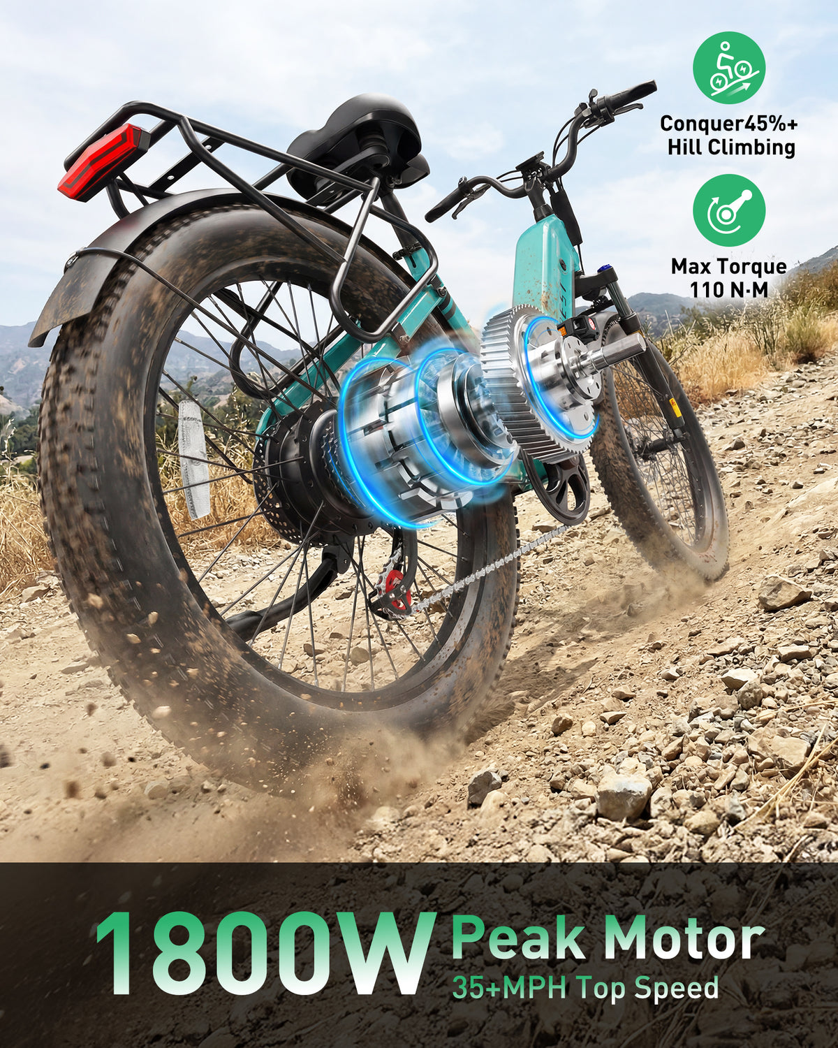 AA AT21 Actbest Cozy Electric Bike for Adults, 750W Motor 48V 15.6AH Removable Battery,7 Speed,Front Suspension, Wide Saddle, 24"x3.0" Fat Tire E-Mountain Bicycle, APP Control