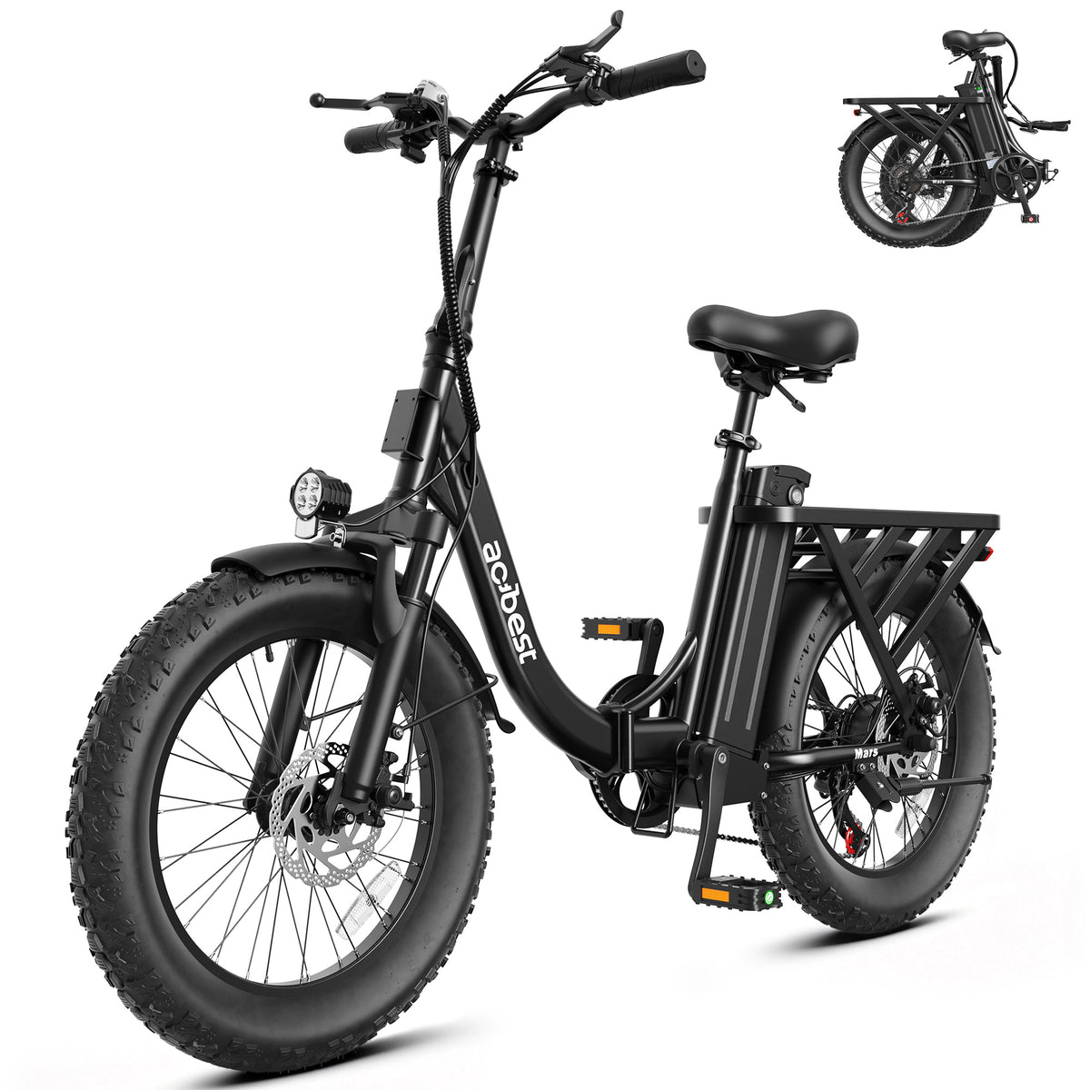 AA AT28-Z Actbest 20" Foldable Electric Bike for Adults, 500W Motor, 48V 10.4Ah Removable Battery, 7 Speed, Front Suspension,Fat Tire Folding Ebike