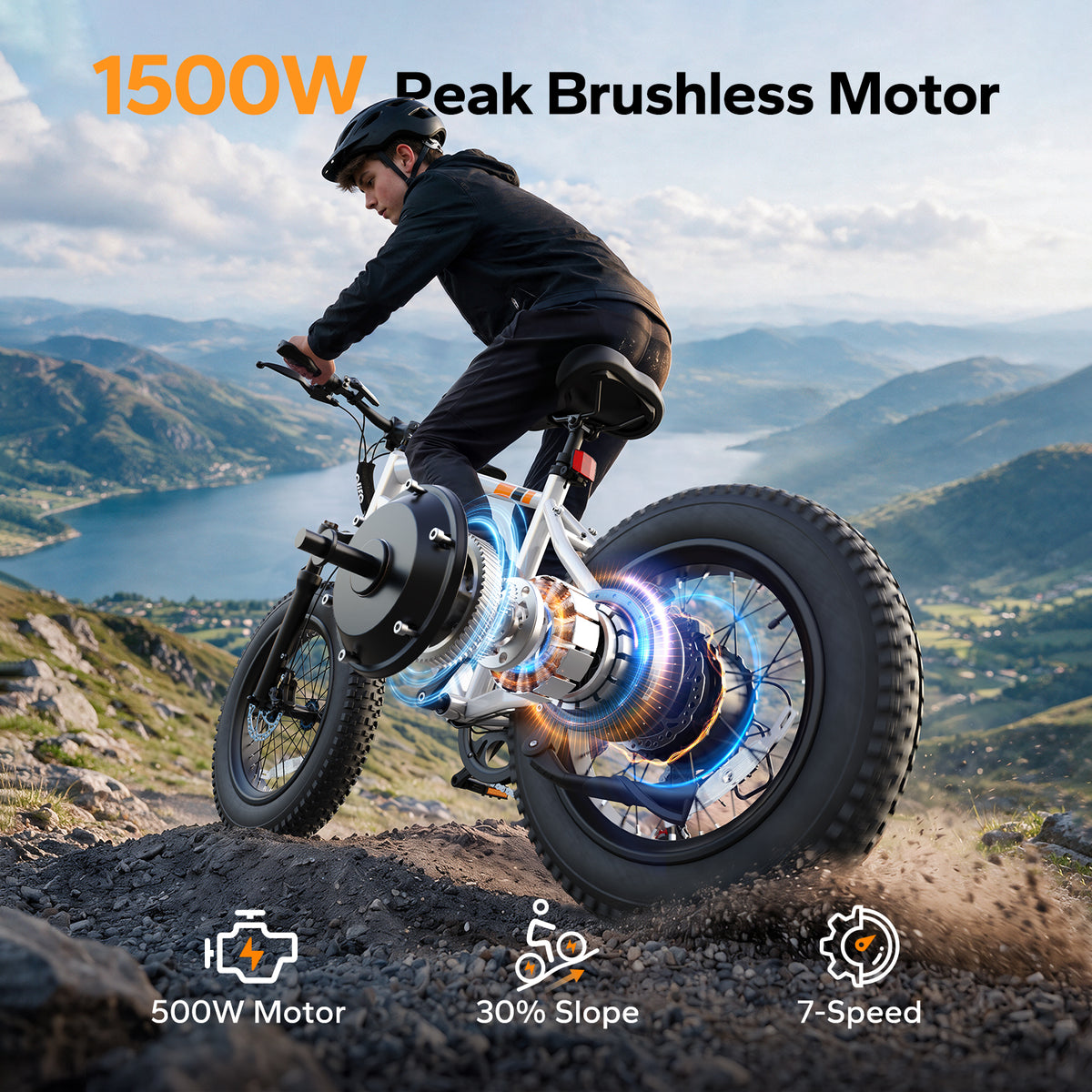 EB50 Qlife Racer Fat Tire Electric Bicycle for Adults, 28MPH Mountain Ebike with 500W Brushless Motor, Removable Battery, 20X4.0 Tire Step Over E-MTB