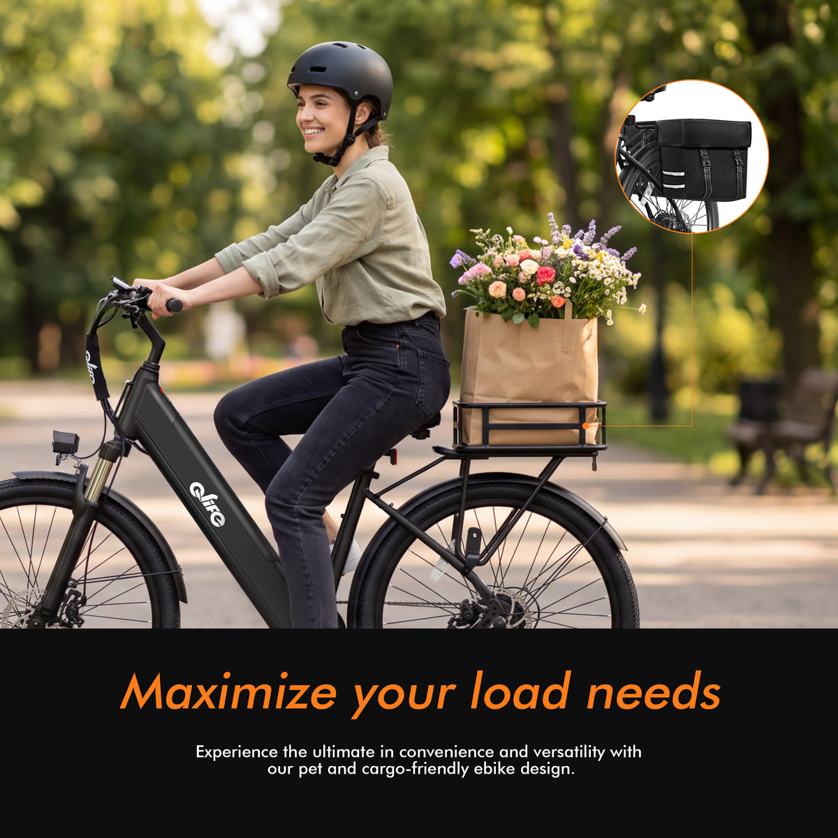 EB16Plus Qlife Cityone ST 26" Electric Bike for Adults,500W Hub Motor,Max 25 MPH Ebikes,48V 7.8Ah Removable Battery,7-Speed,Front Suspension,Mechanical Disc Brakes