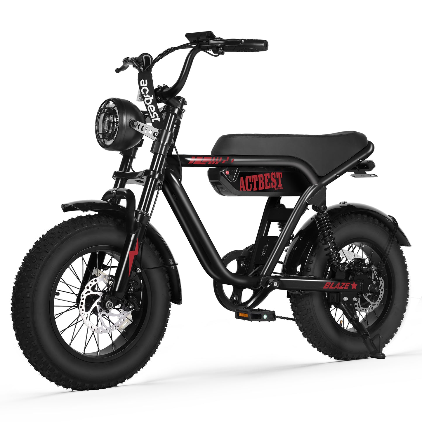Actbest Blaze Electric Bike for Adults/Teens, 16" Fat Tire Ebike Peak 1200W 55 Miles 25Mph Full Suspension Electric Motorcycle, Black & Gray