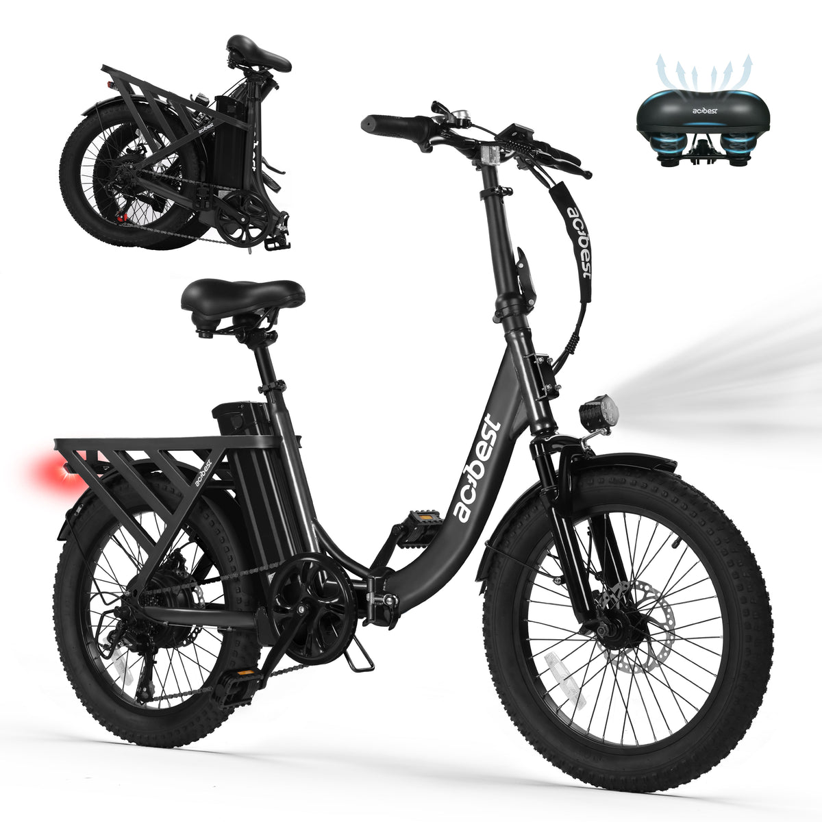 AA AT28 Actbest Electric Bike, 20" Folding EBike for Adults, Peak 750W Motor 48V 499Wh Battery, Fat Tire & Front Suspension Electric Bicycles,7 Speed