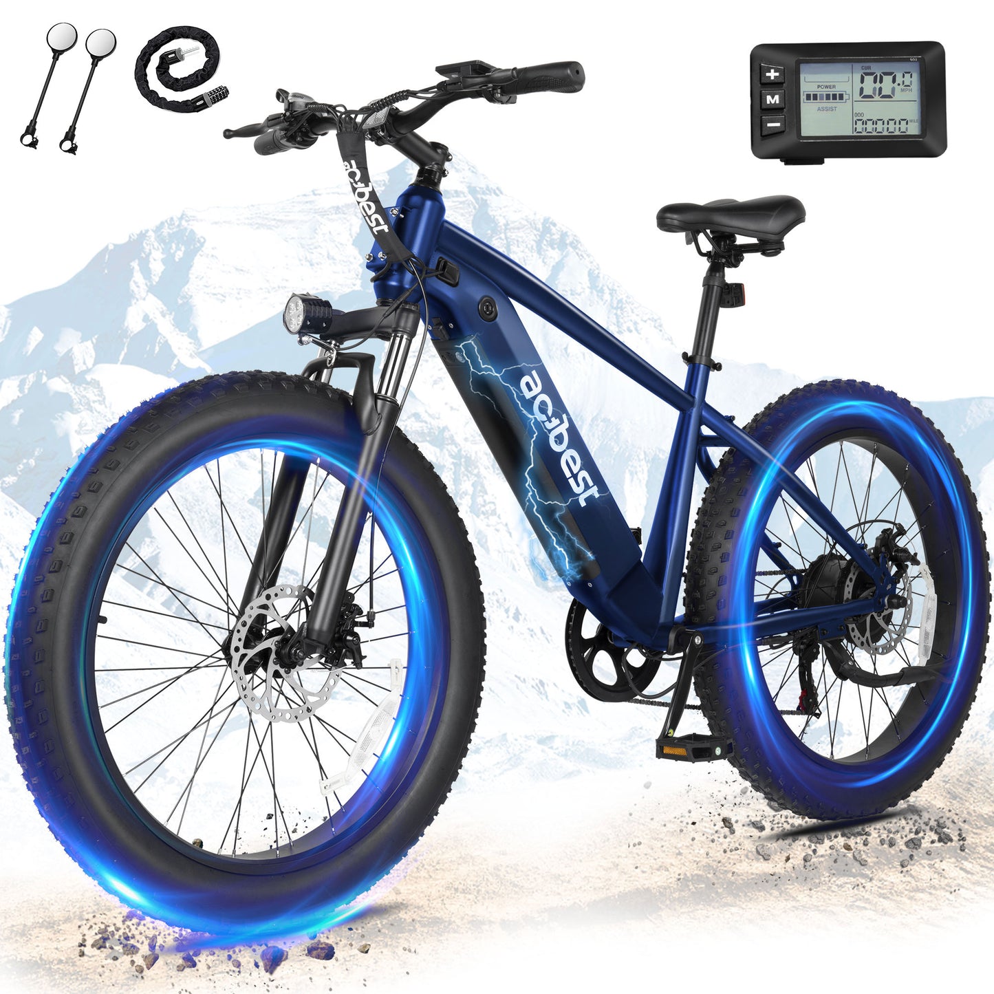 AT07 Ranger Electric Bicycle for Adults,26"*4"Fat Tire Electric Mountain Bike