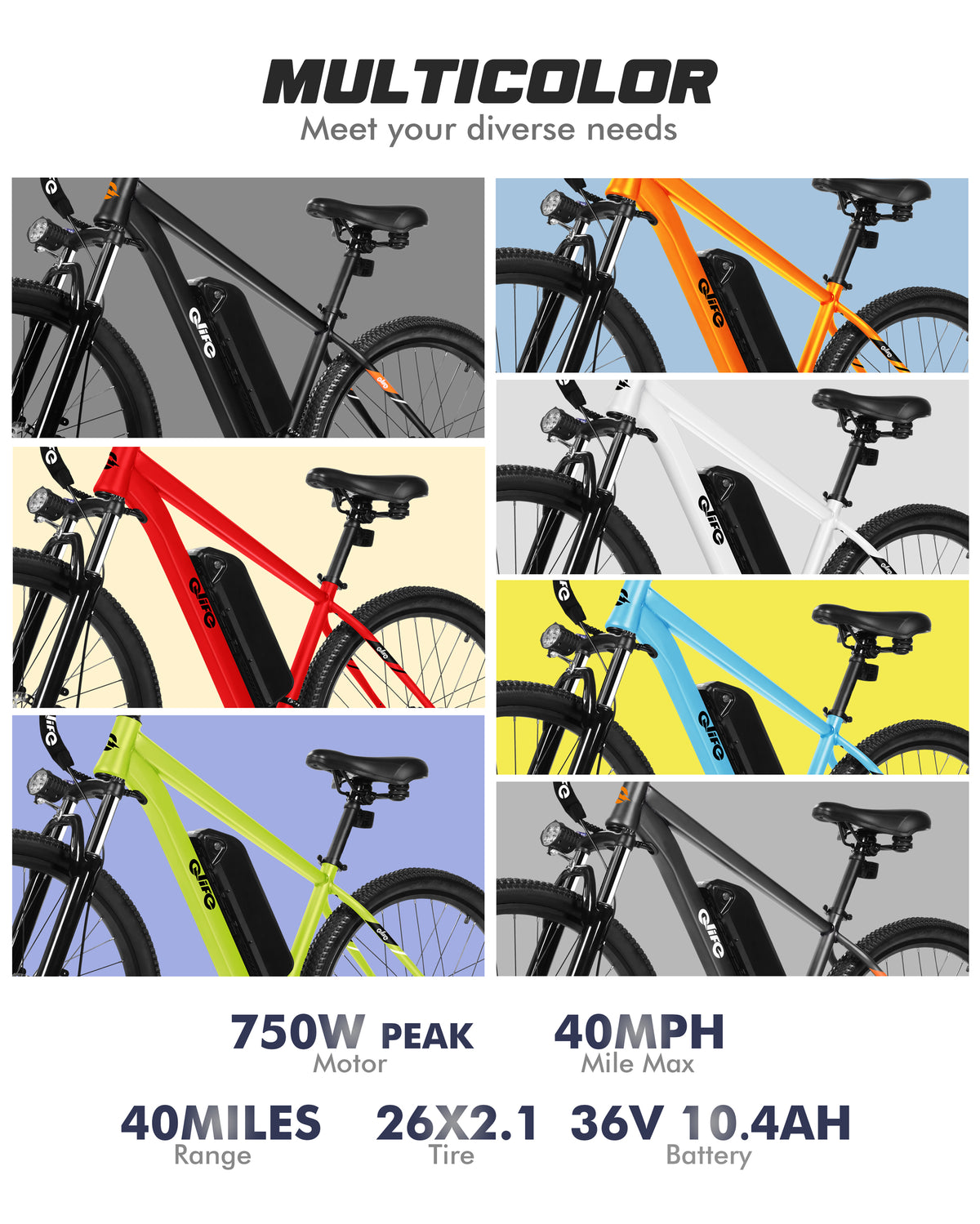 AA 2026p-new Qlife Racer Electric Bike for Adults, 26" Tires, 21-Speed, Up to 40 Miles with 350W Motor,48V 7.8Ah Removable Battery, Mountain Lightweight Ebike
