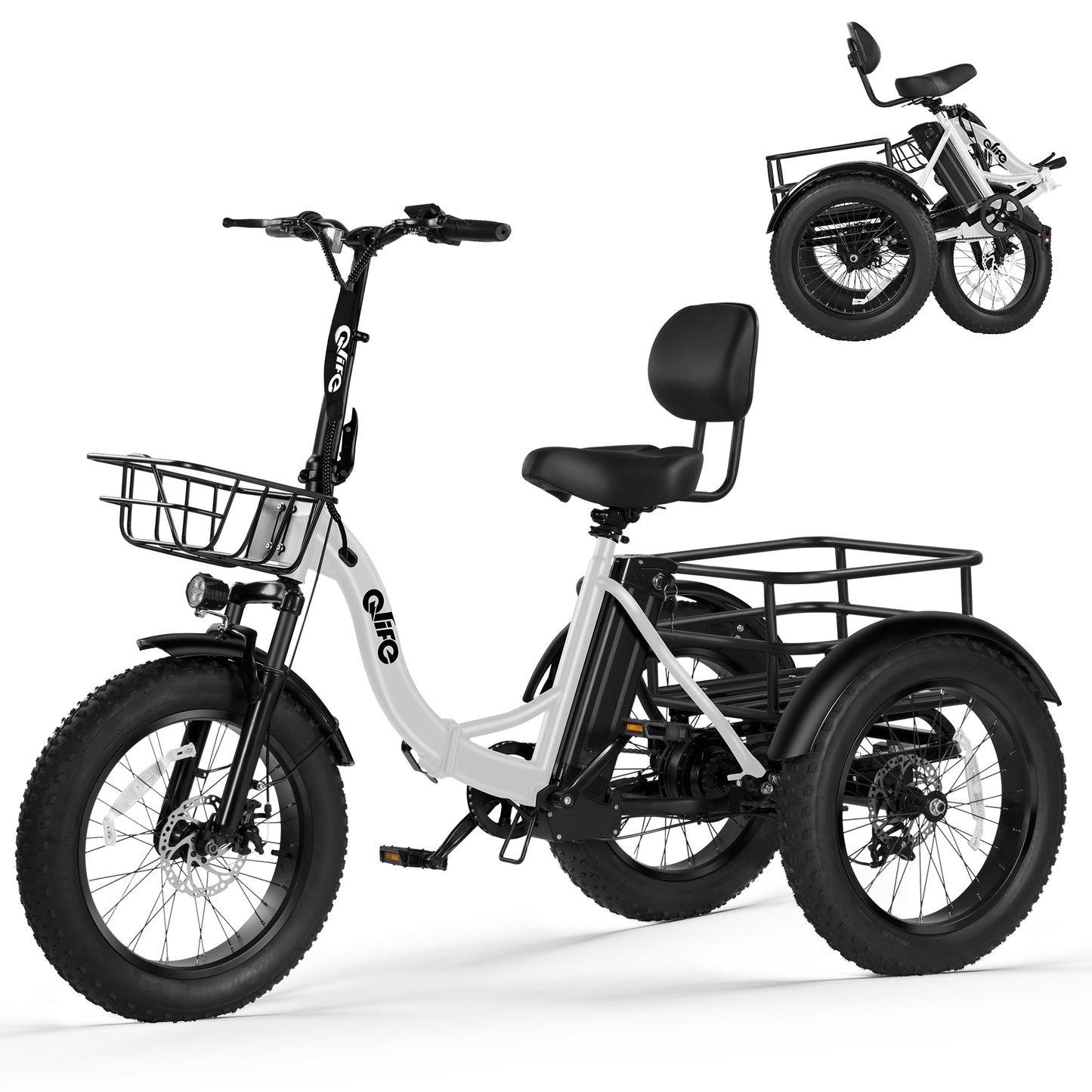 Hopepeak EB11 Triker Plus Adult Electric Ebike, Peak 1500W Motor 48V 13Ah Electric Bike for Adults with Basket, 20" Fat Tires 3-Wheel Electric Tricycle for Cargo, 20MPH Max Speed Up to 65 Miles
