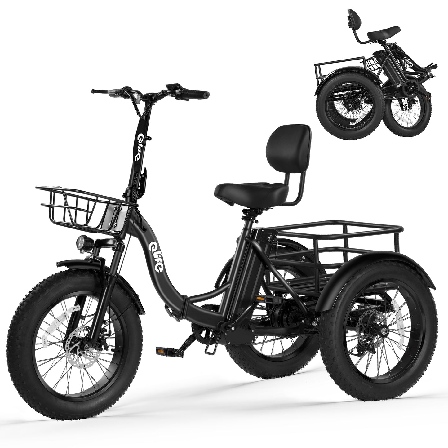 Hopepeak EB11 Triker Plus Adult Electric Ebike, Peak 1500W Motor 48V 13Ah Electric Bike for Adults with Basket, 20" Fat Tires 3-Wheel Electric Tricycle for Cargo, 20MPH Max Speed Up to 65 Miles