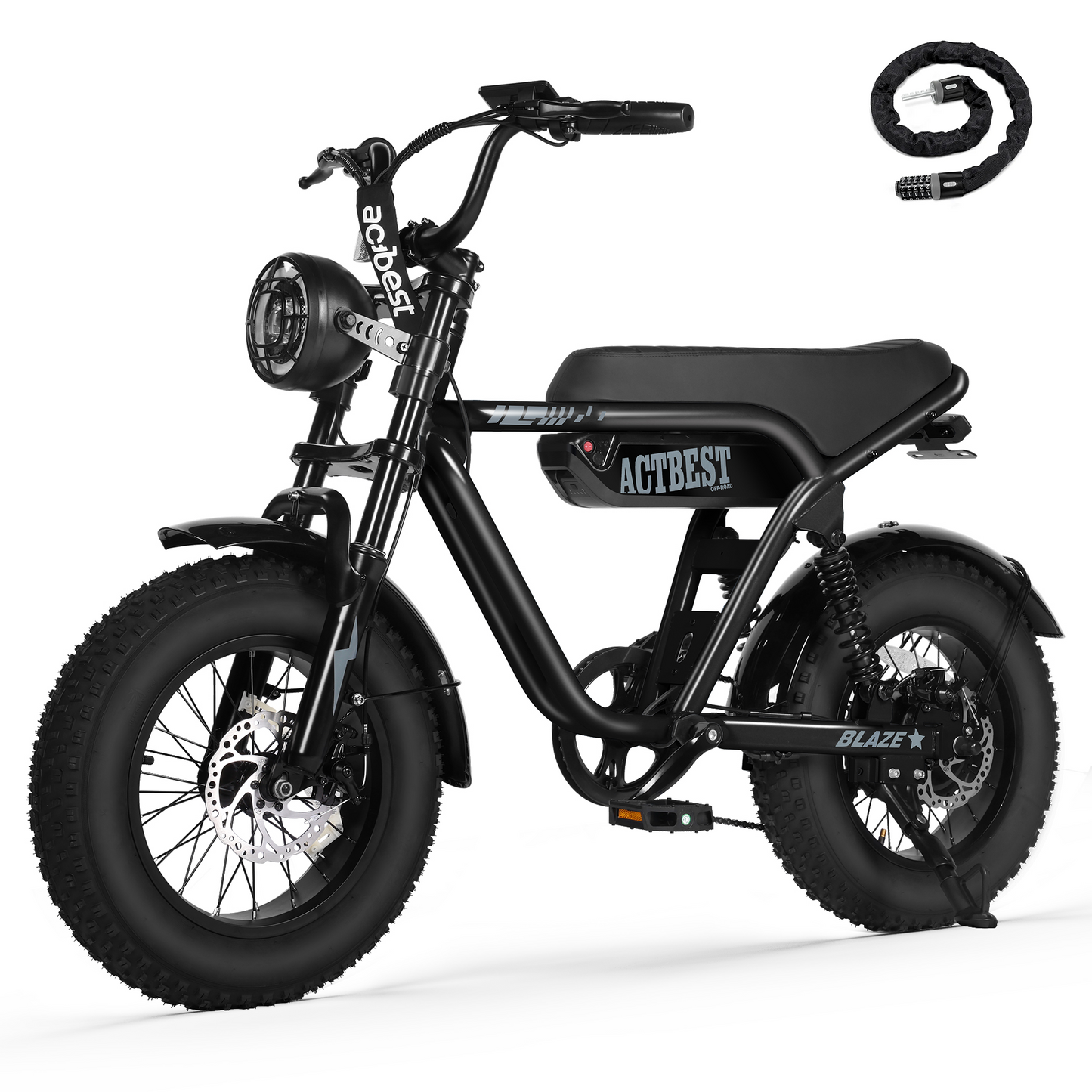 Actbest Blaze Electric Bike for Adults/Teens, 16" Fat Tire Ebike Peak 1200W 55 Miles 25Mph Full Suspension Electric Motorcycle, Black & Gray