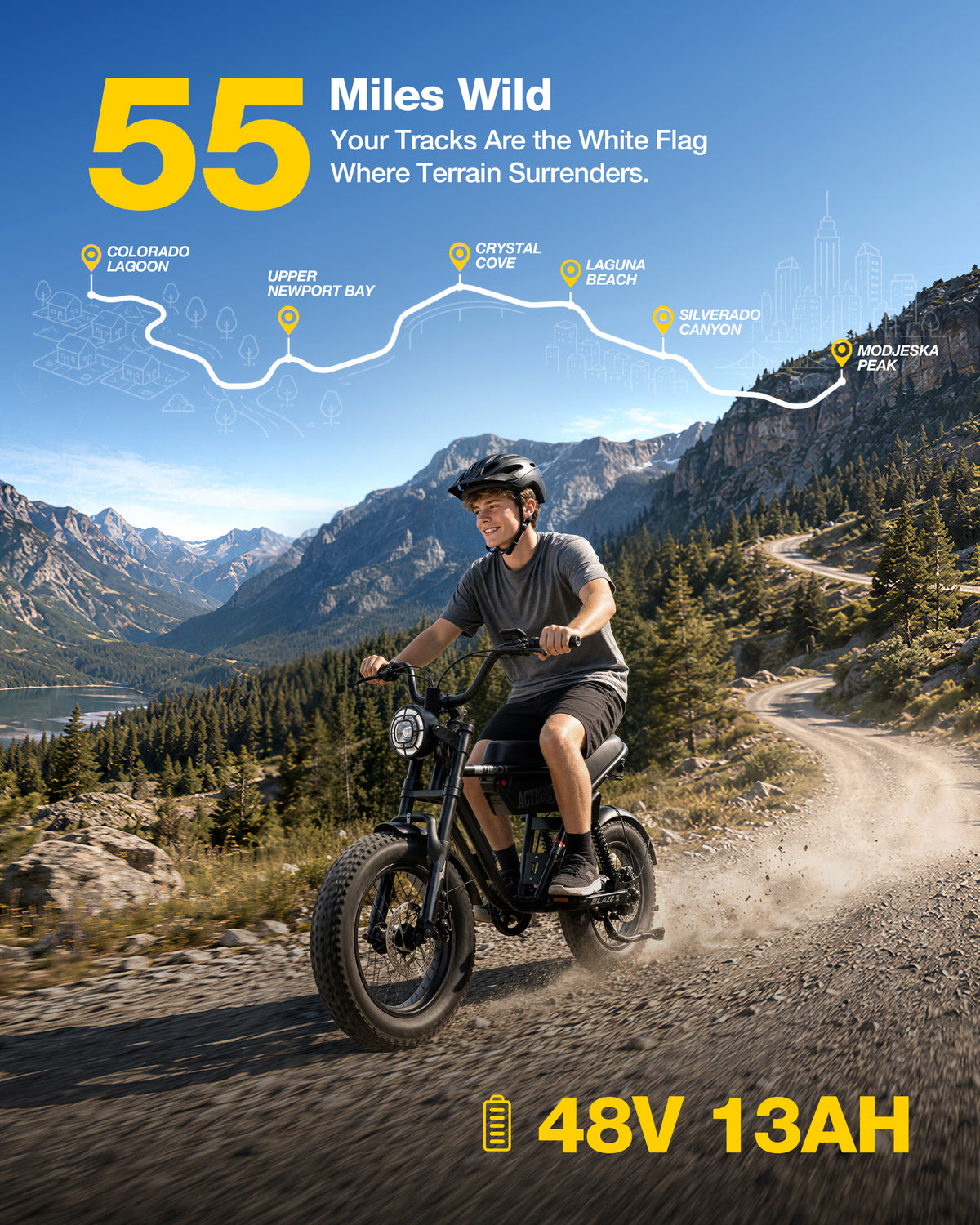 AA NEW AT56 ACTBEST Blaze Electric Bike, 16"x4.0" Fat Tire Ebikes for Adults, 750W Peak 25 MPH Electric Mountain Bike, 48V 10.4 AH Battery, 7-Speed E-Bike with Free Lock