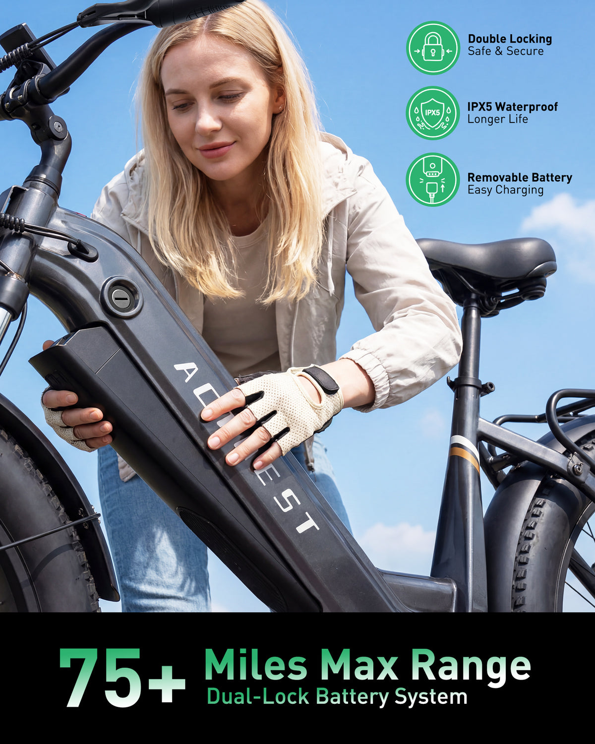AA AT21 Actbest Cozy Electric Bike for Adults, 750W Motor 48V 15.6AH Removable Battery,7 Speed,Front Suspension, Wide Saddle, 24"x3.0" Fat Tire E-Mountain Bicycle, APP Control