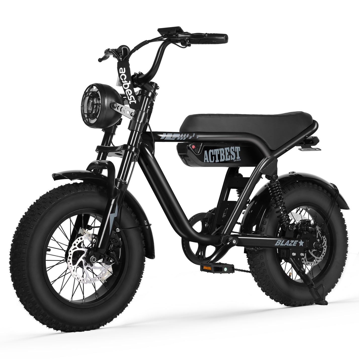 Actbest Blaze Electric Bike for Adults/Teens, 16" Fat Tire Ebike Peak 1200W 55 Miles 25Mph Full Suspension Electric Motorcycle, Black & Gray
