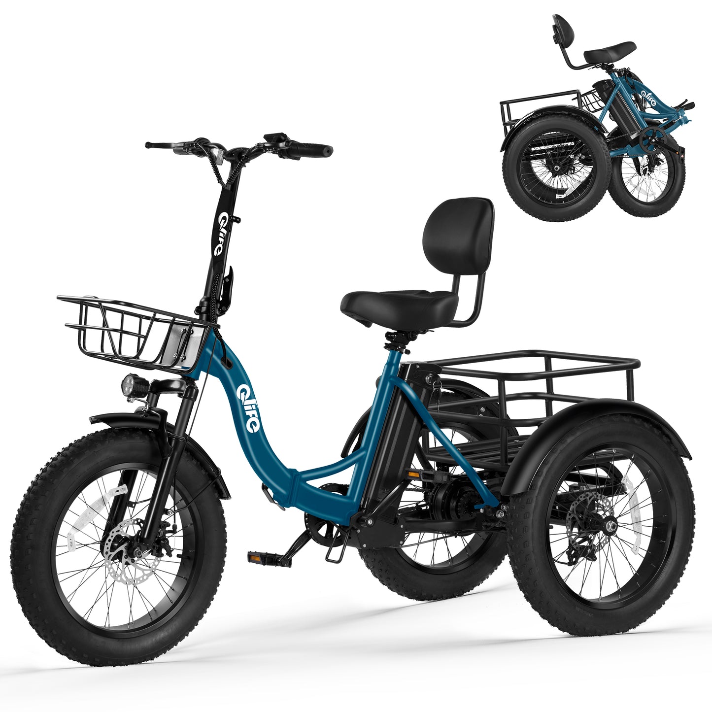 Hopepeak EB11 Triker Plus Adult Electric Ebike, Peak 1500W Motor 48V 13Ah Electric Bike for Adults with Basket, 20" Fat Tires 3-Wheel Electric Tricycle for Cargo, 20MPH Max Speed Up to 65 Miles