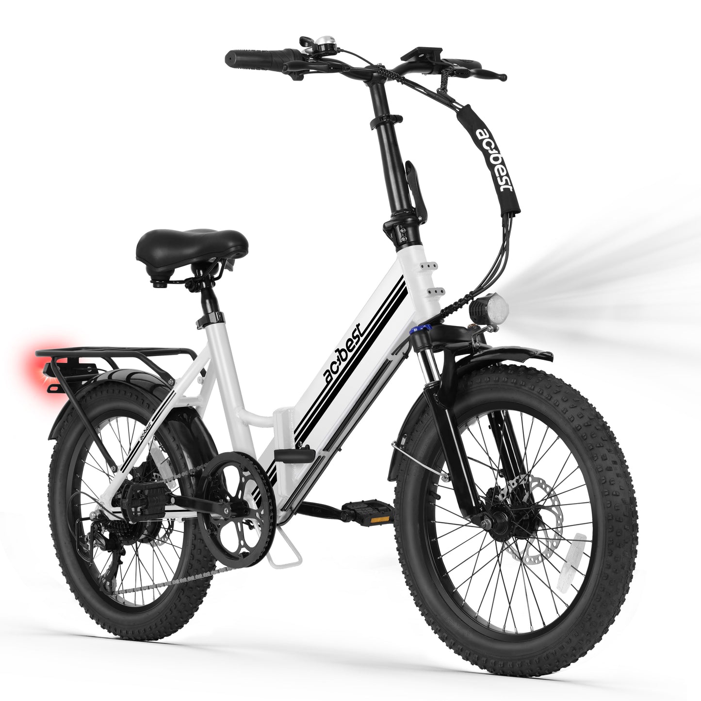 Actbest Speedy Lite Electric Bike for Adults 1200W Peak Motor Folding Ebike with 48V Removable Battery, 20" Fat Tire, Up to 40 Miles Electric Bicycle with Front Suspension (Black) with Saddle Bag