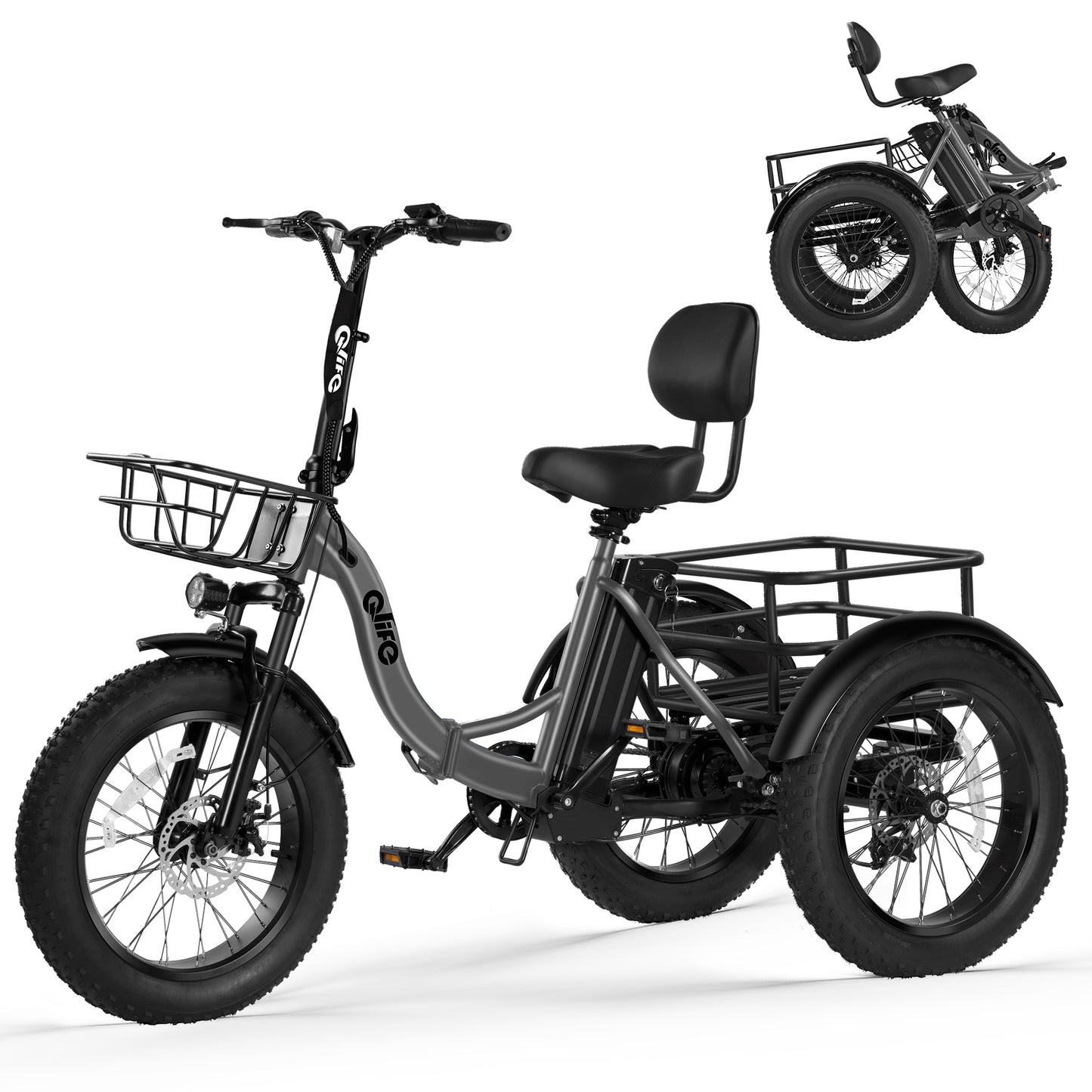 Hopepeak EB11 Triker Plus Adult Electric Ebike, Peak 1500W Motor 48V 13Ah Electric Bike for Adults with Basket, 20" Fat Tires 3-Wheel Electric Tricycle for Cargo, 20MPH Max Speed Up to 65 Miles
