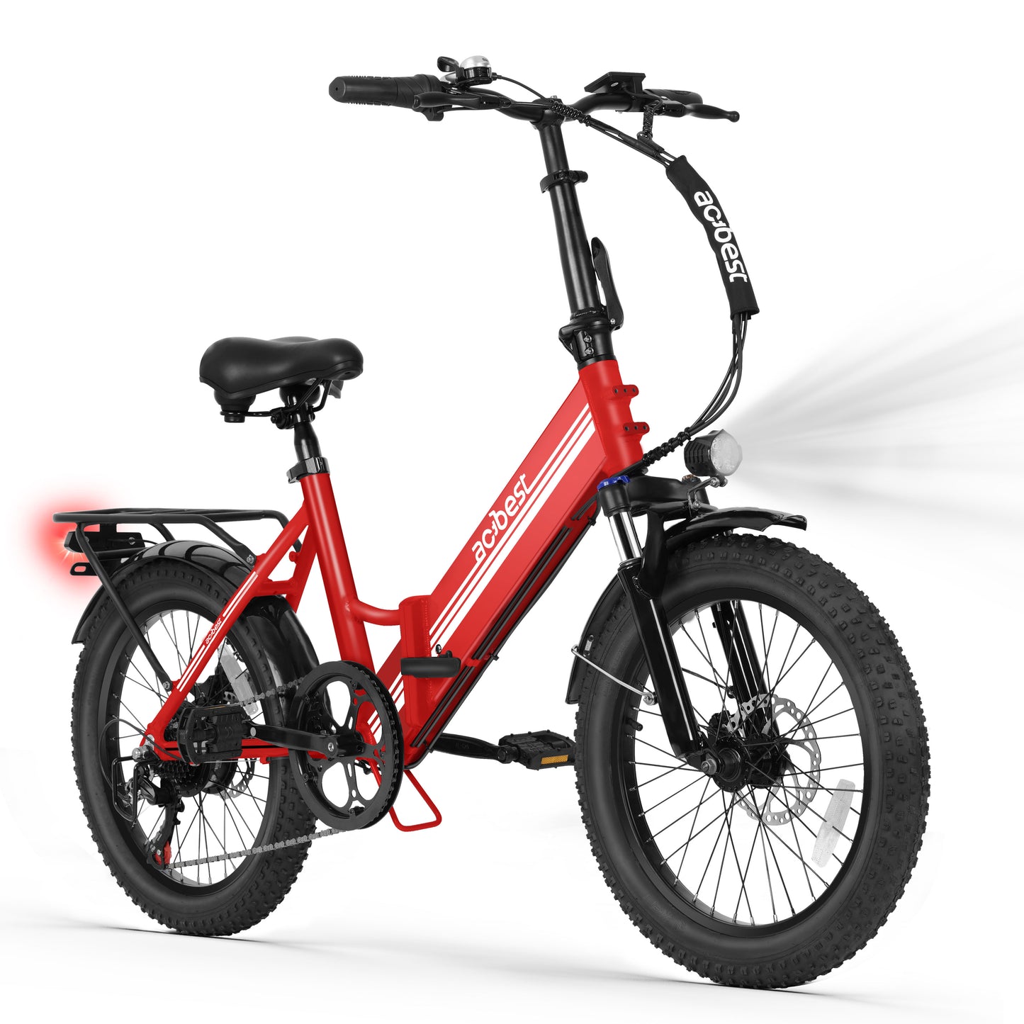 Actbest Speedy Lite Electric Bike for Adults 1200W Peak Motor Folding Ebike with 48V Removable Battery, 20" Fat Tire, Up to 40 Miles Electric Bicycle with Front Suspension (Black) with Saddle Bag