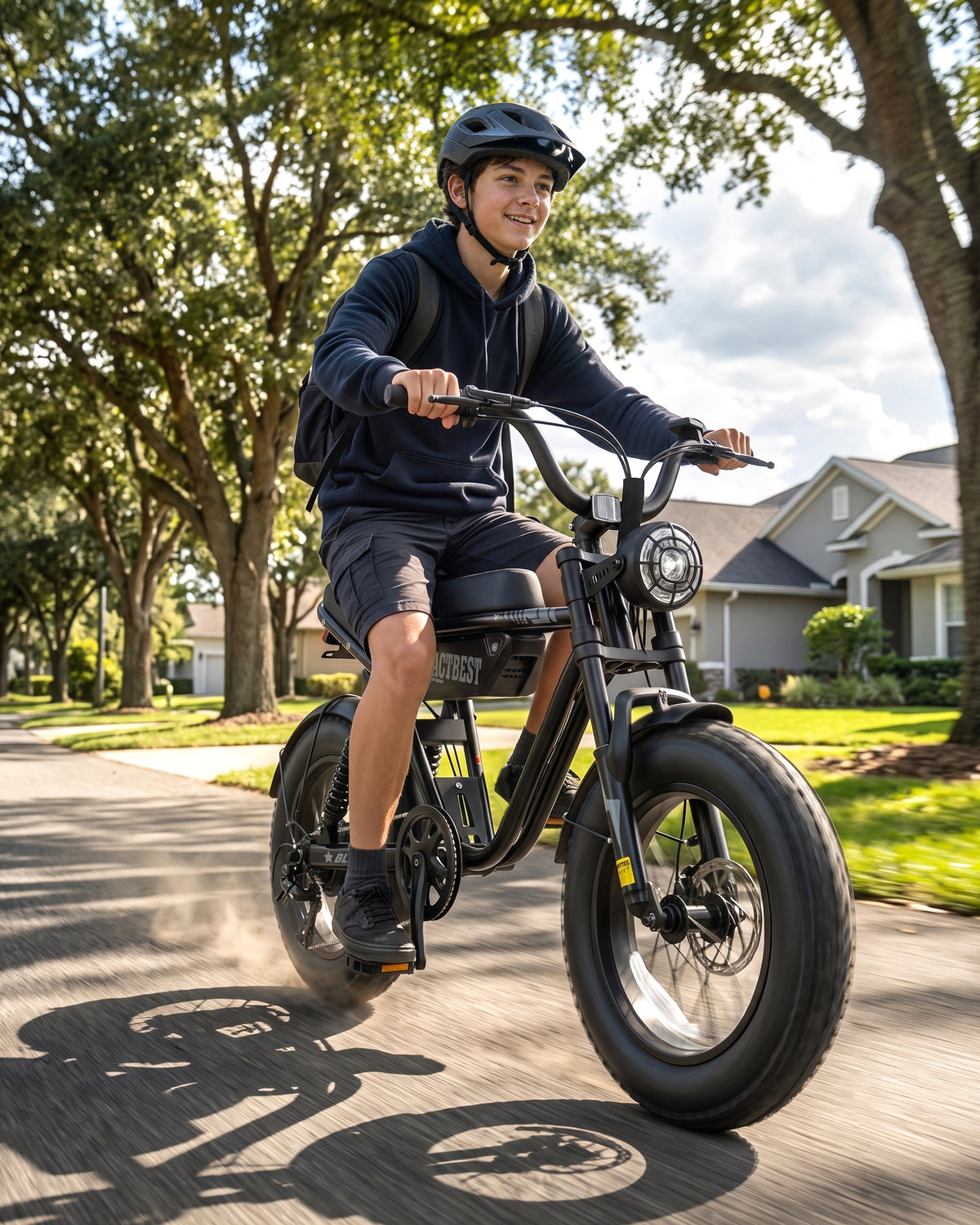 AA NEW AT56 ACTBEST Blaze Electric Bike, 16"x4.0" Fat Tire Ebikes for Adults, 750W Peak 25 MPH Electric Mountain Bike, 48V 10.4 AH Battery, 7-Speed E-Bike with Free Lock