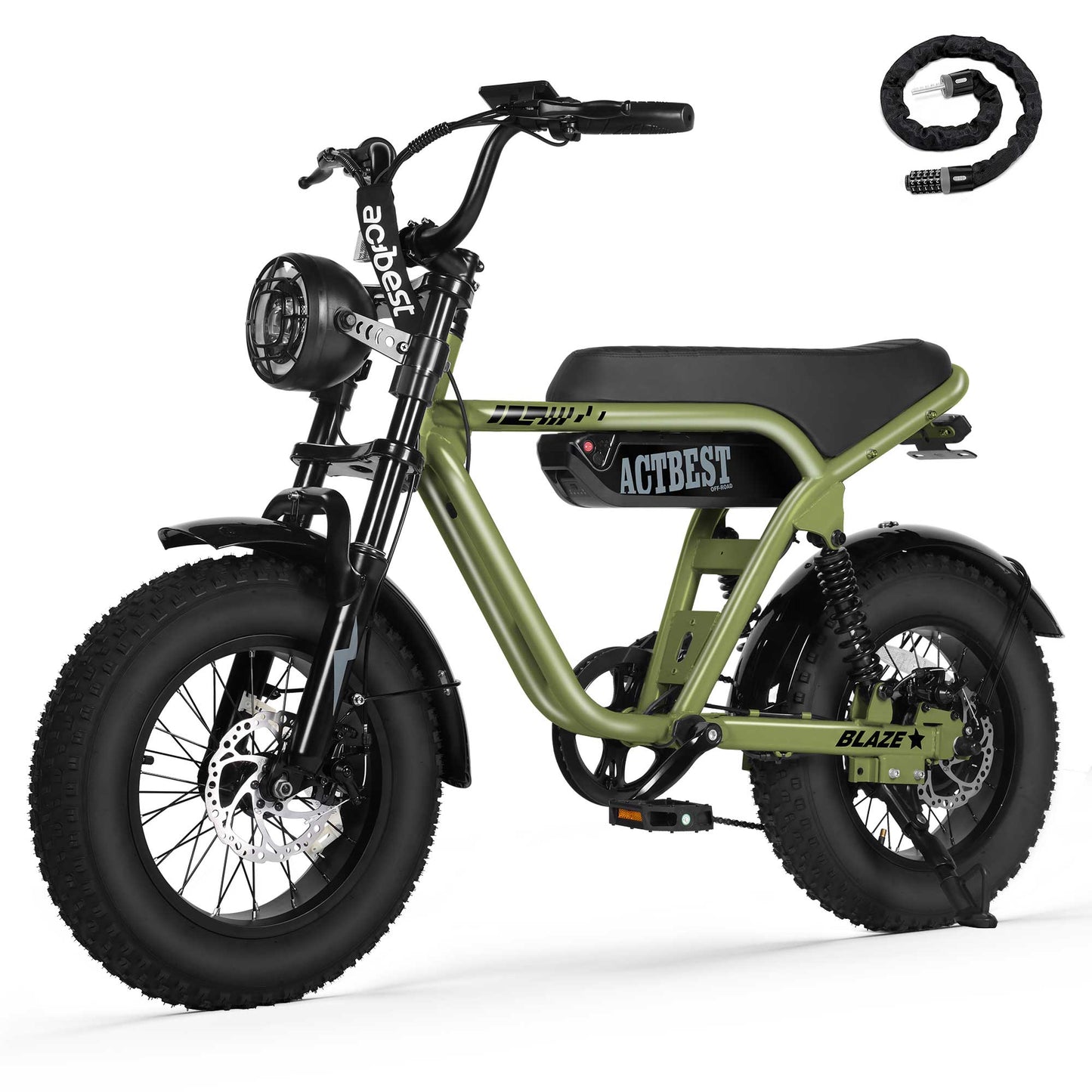 Actbest Blaze Electric Bike for Adults/Teens, 16" Fat Tire Ebike Peak 1200W 55 Miles 25Mph Full Suspension Electric Motorcycle, Black & Gray