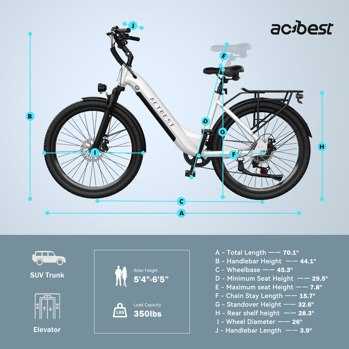 AA AT4926 Actbest 26" Electric Bike for Woman, Peak 1200W, 500Wh Removable Battery, 3 Riding Modes, 48V 10.4Ah, Front Suspension, 7-Speed, Cruise Ebike for Adults, Electric Bicycles