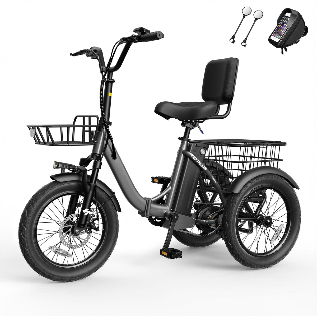 HP57 Hopepeak T10 Plus Electric Tricycle for Adults, Folding 3 Wheels Electric Bike with 350W Hub Motor, 18MPH Max Speed 48V 10.4Ah Removable Battery Foldable Etrike