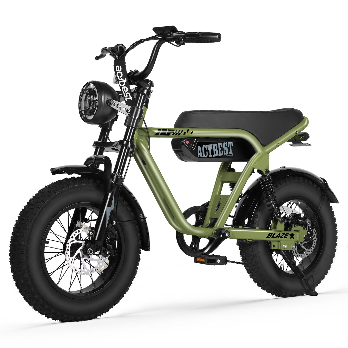 Actbest Blaze Electric Bike for Adults/Teens, 16" Fat Tire Ebike Peak 1200W 55 Miles 25Mph Full Suspension Electric Motorcycle, Black & Gray