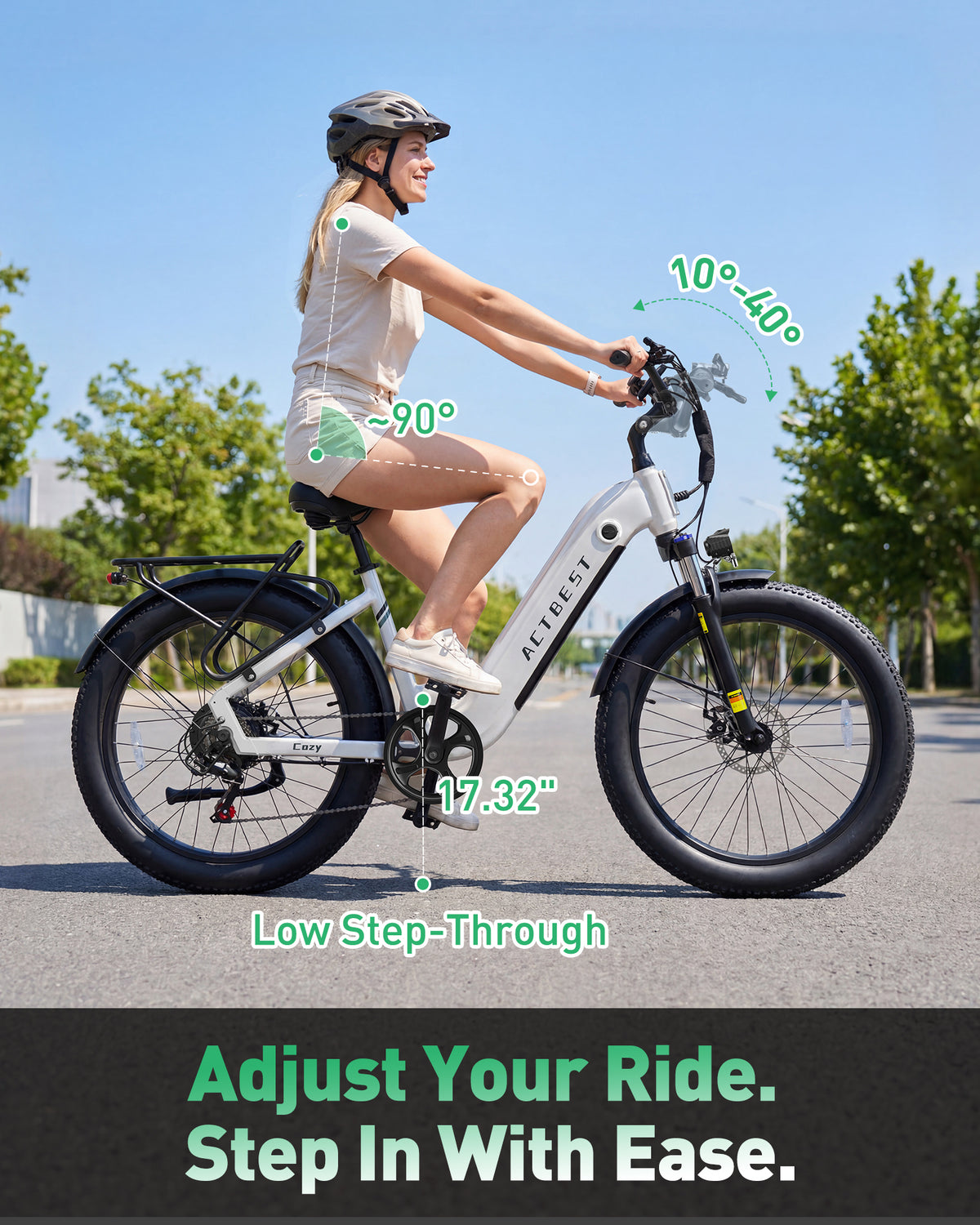 AA AT21 Actbest Cozy Electric Bike for Adults, 750W Motor 48V 15.6AH Removable Battery,7 Speed,Front Suspension, Wide Saddle, 24"x3.0" Fat Tire E-Mountain Bicycle, APP Control