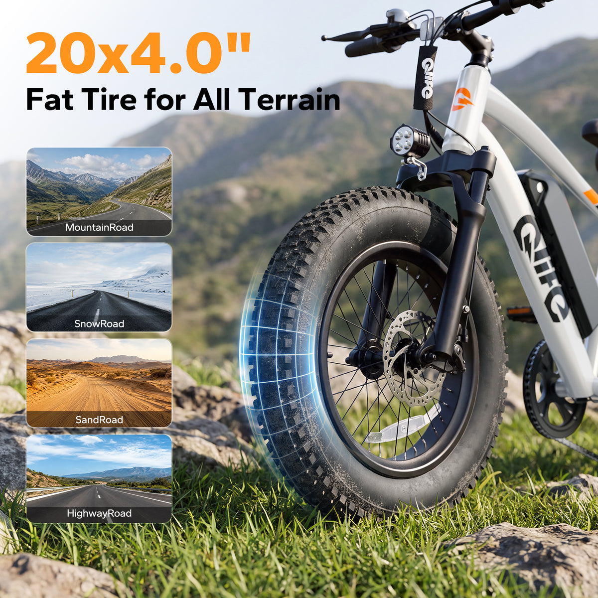 EB50 Qlife Racer Fat Tire Electric Bicycle for Adults, 28MPH Mountain Ebike with 500W Brushless Motor, Removable Battery, 20X4.0 Tire Step Over E-MTB