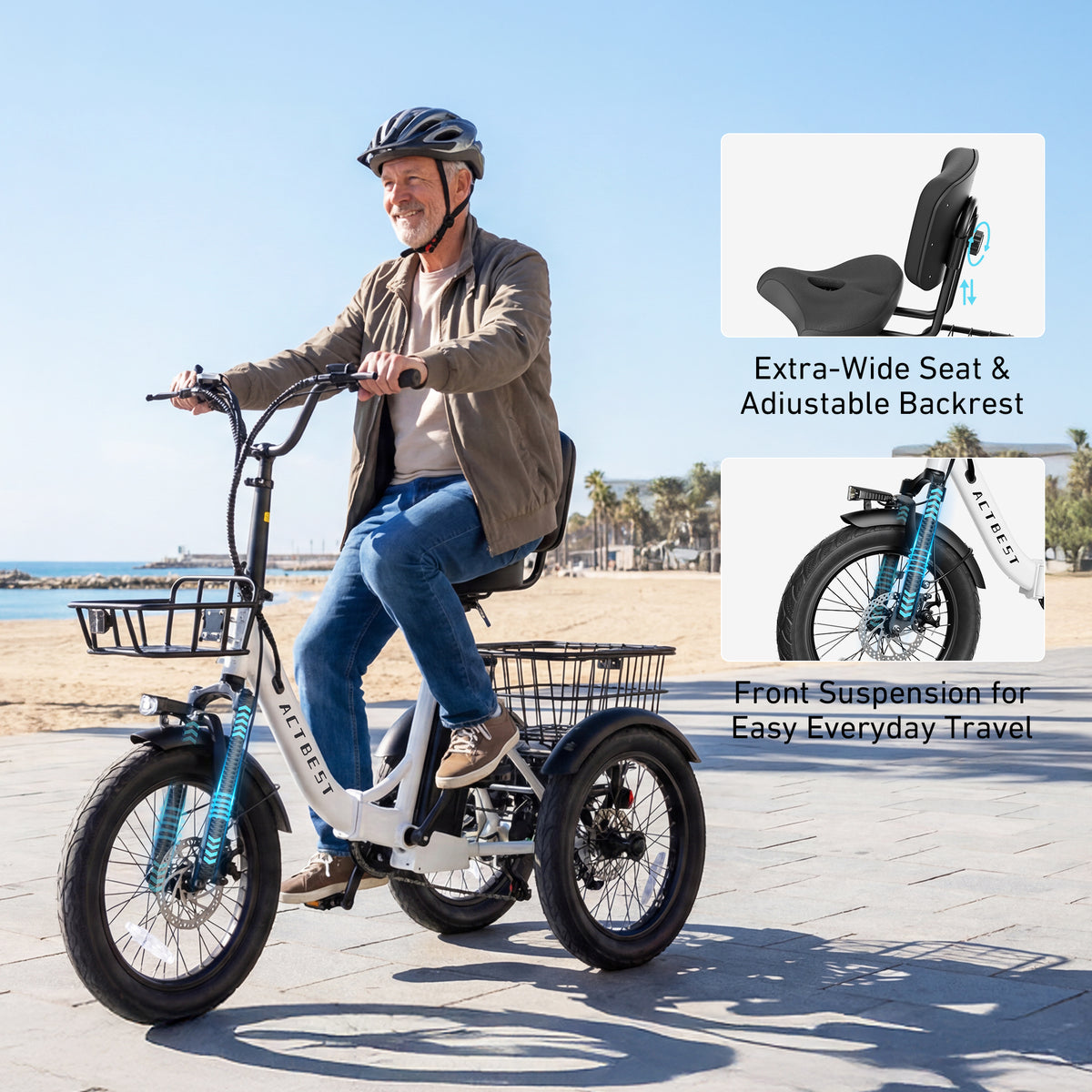 AA AT57 ACTBEST Electric Tricycle for Adults, 18"x3.0" Fat Tire 3-Wheel Electric Bike, 500W Motor 48V 10.4Ah Battery, Folding E-Trike Up to 18Mph