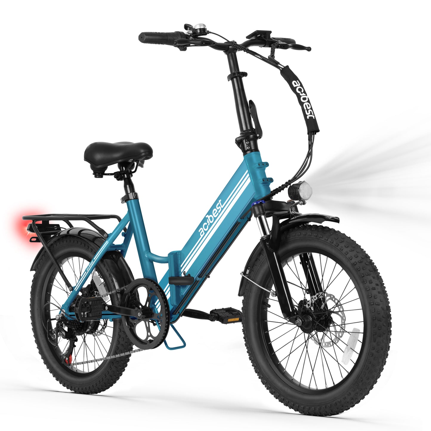 Actbest Speedy Lite Electric Bike for Adults 1200W Peak Motor Folding Ebike with 48V Removable Battery, 20" Fat Tire, Up to 40 Miles Electric Bicycle with Front Suspension (Black) with Saddle Bag