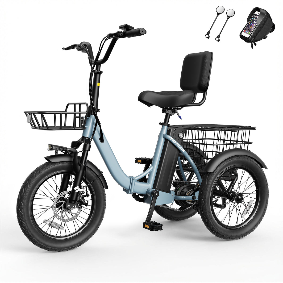 HP57 Hopepeak T10 Plus Electric Tricycle for Adults, Folding 3 Wheels Electric Bike with 350W Hub Motor, 18MPH Max Speed 48V 10.4Ah Removable Battery Foldable Etrike