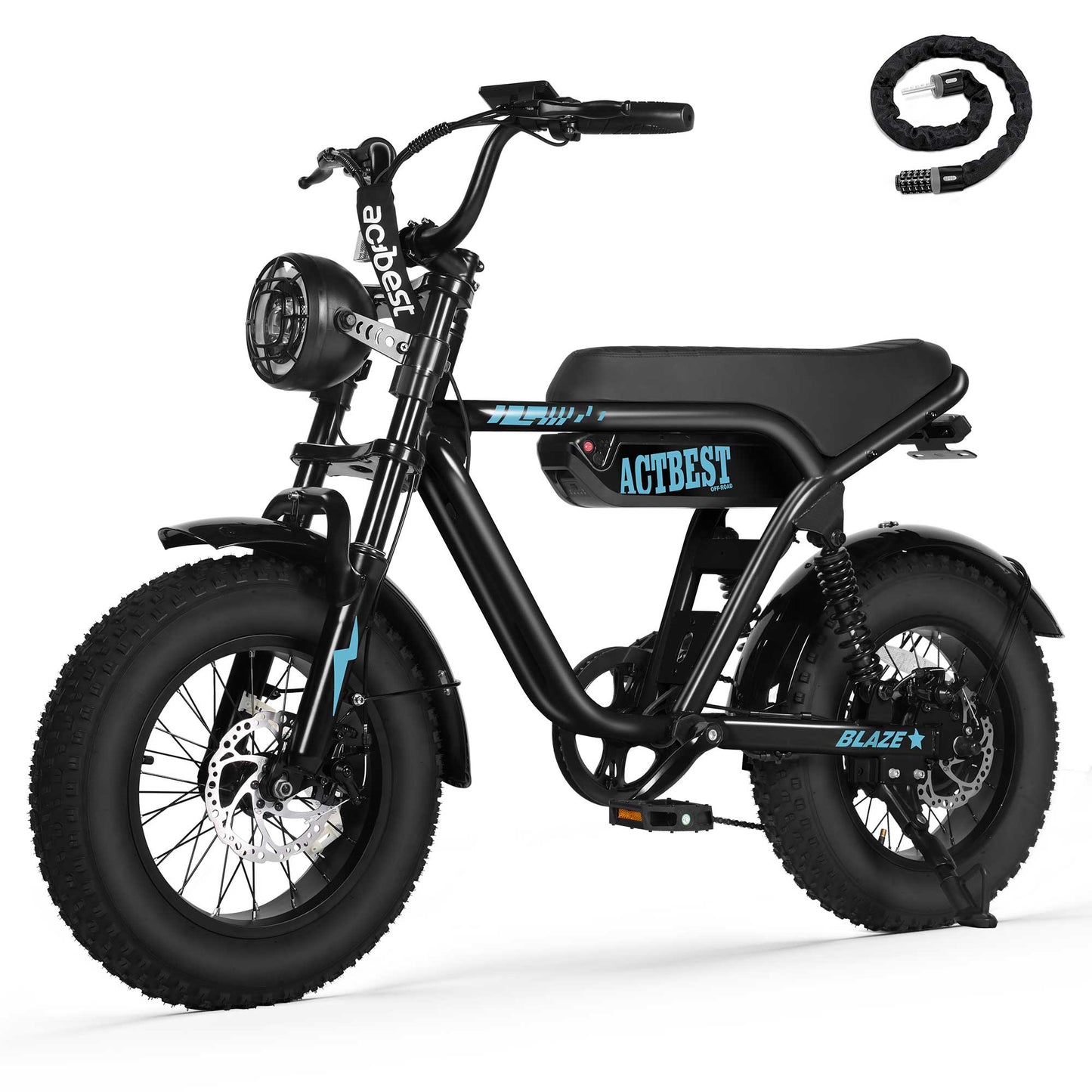 Actbest Blaze Electric Bike for Adults/Teens, 16" Fat Tire Ebike Peak 1200W 55 Miles 25Mph Full Suspension Electric Motorcycle, Black & Gray