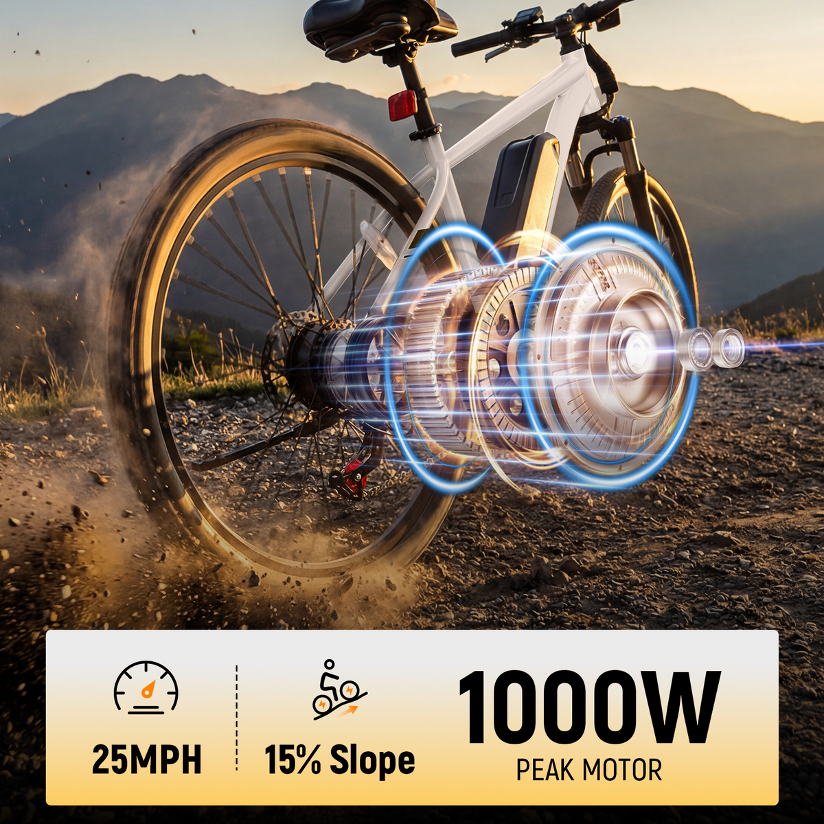 EB20-26P Qlife 26" Adult Electric Mountain Bike, 48V 7.8Ah Removable Battery, Max 28MPH, 7‑Speed, Lock‑Out Suspension, 350W Hub‑Motor Mechanical Disc‑Brake eBike for men&women