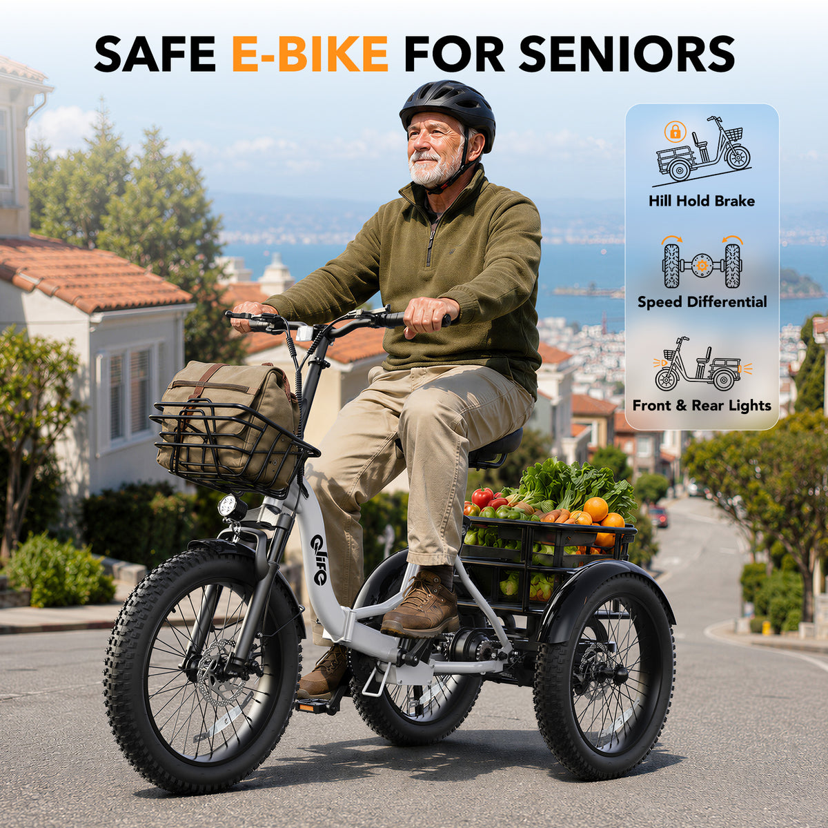 EB11  Qlife Triker Plus Electric Bike, 500W Brushless Motor Electric Tricycle for Adults, 48V 13Ah, Max 20MPH Up to 65 Miles，20x4.0 Fat Tire E-Bike