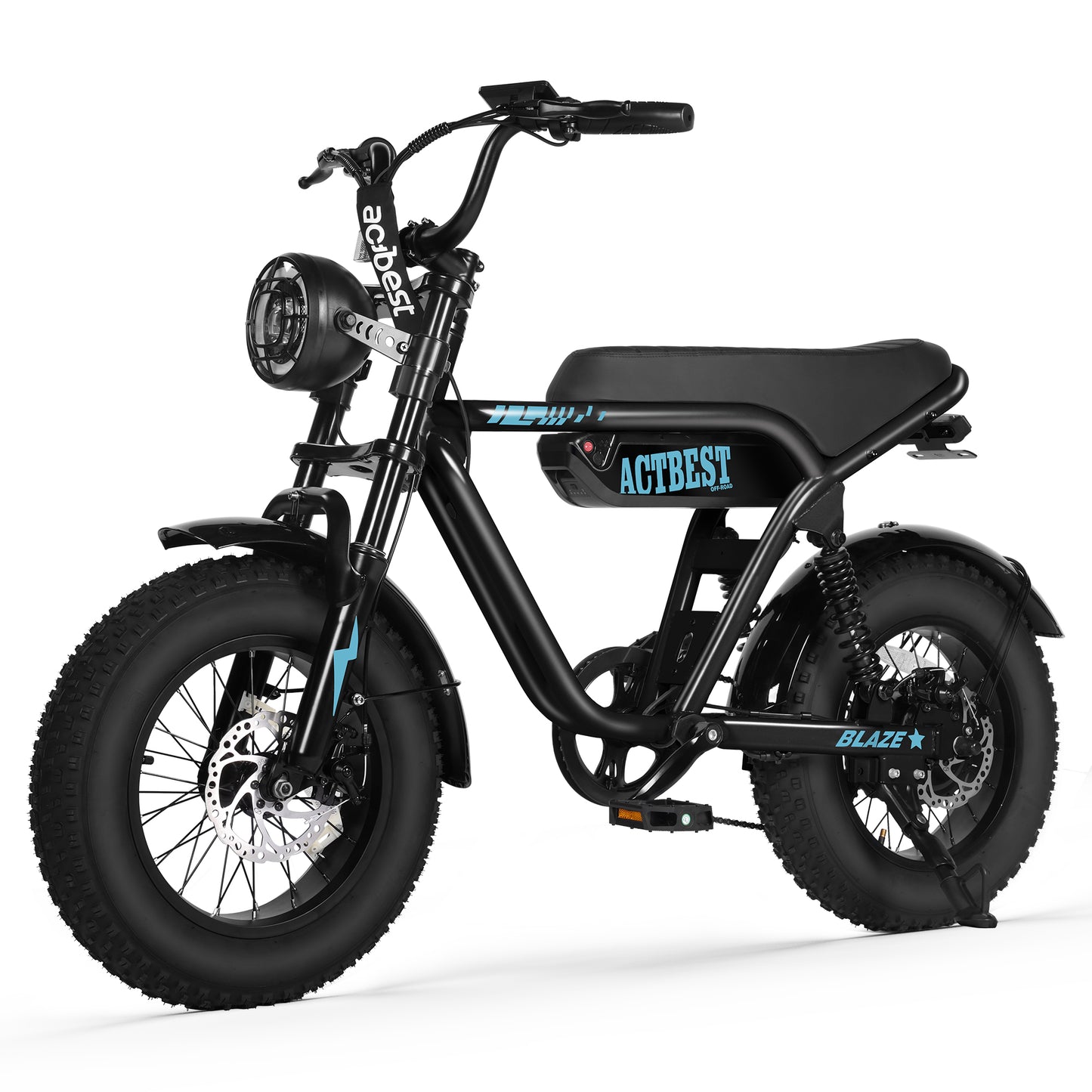 Actbest Blaze Electric Bike for Adults/Teens, 16" Fat Tire Ebike Peak 1200W 55 Miles 25Mph Full Suspension Electric Motorcycle, Black & Gray
