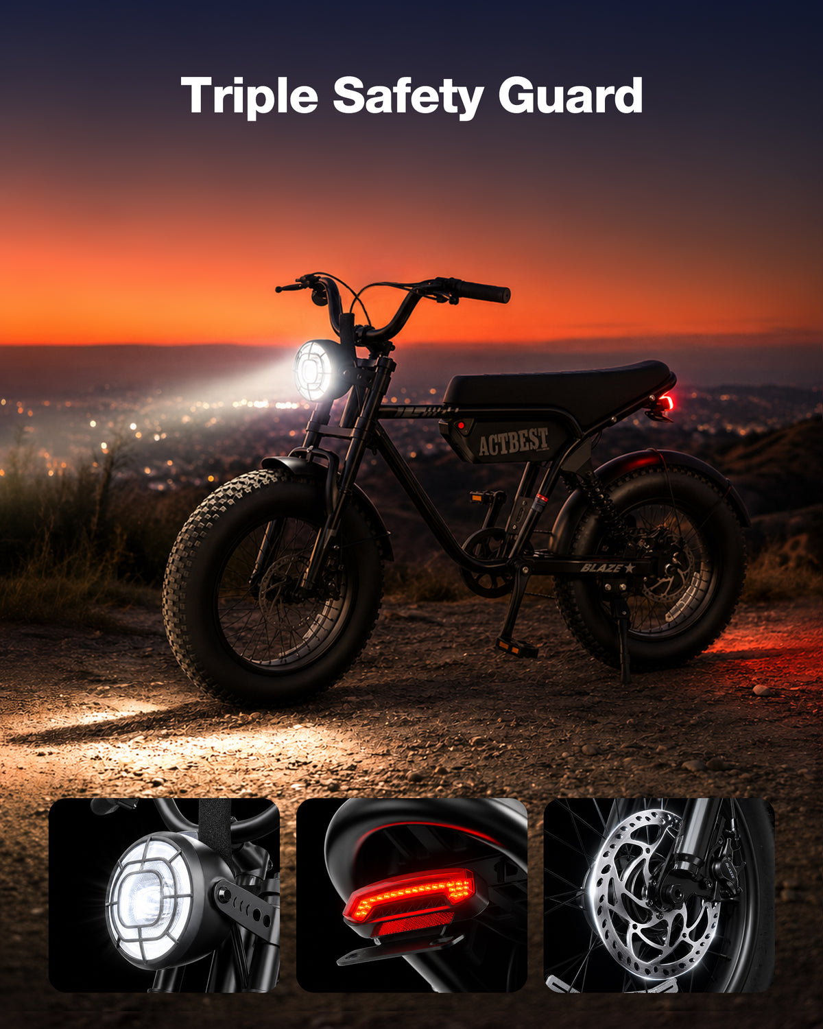 AA NEW AT56 ACTBEST Blaze Electric Bike, 16"x4.0" Fat Tire Ebikes for Adults, 750W Peak 25 MPH Electric Mountain Bike, 48V 10.4 AH Battery, 7-Speed E-Bike with Free Lock