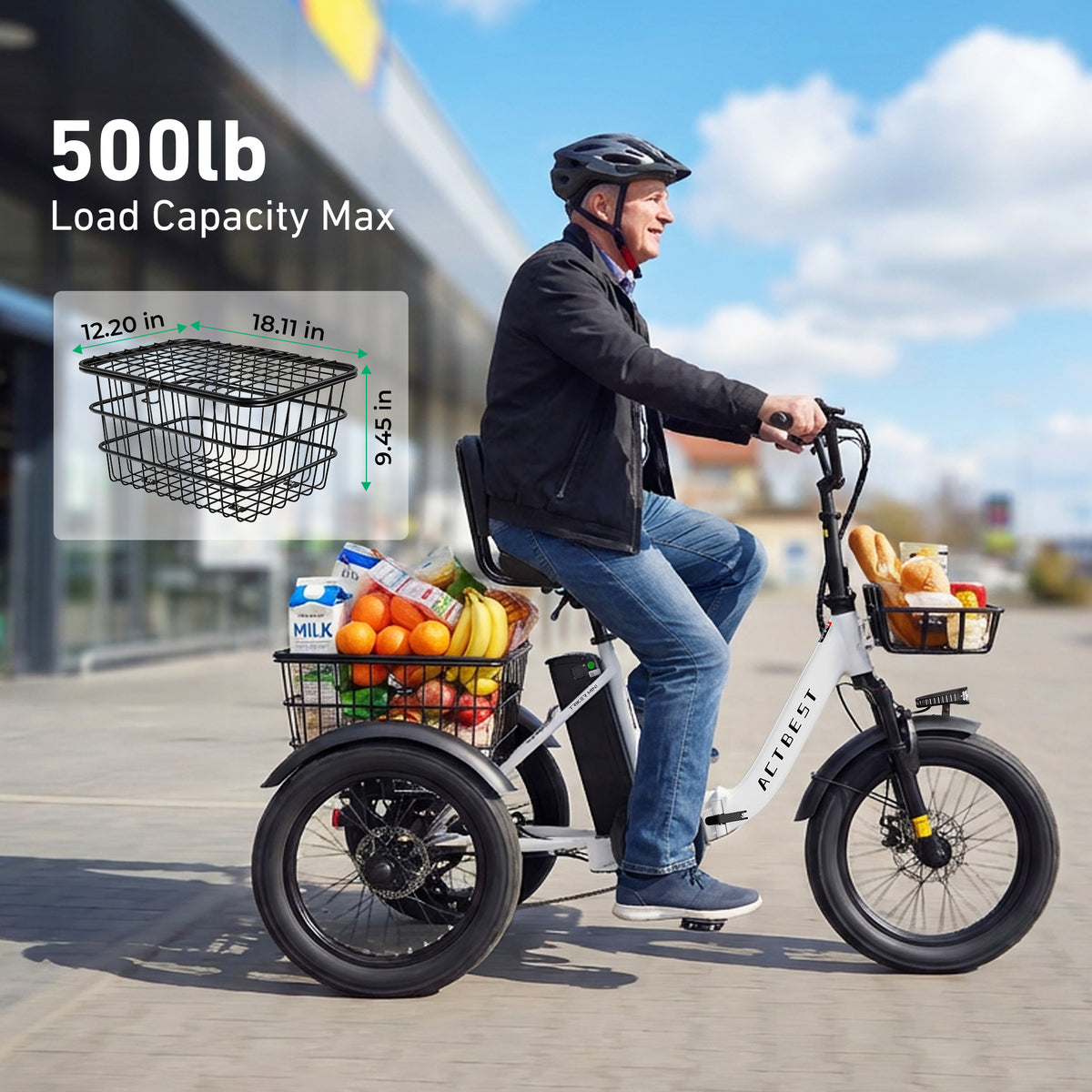 AA AT57 ACTBEST Electric Tricycle for Adults, 18"x3.0" Fat Tire 3-Wheel Electric Bike, 500W Motor 48V 10.4Ah Battery, Folding E-Trike Up to 18Mph