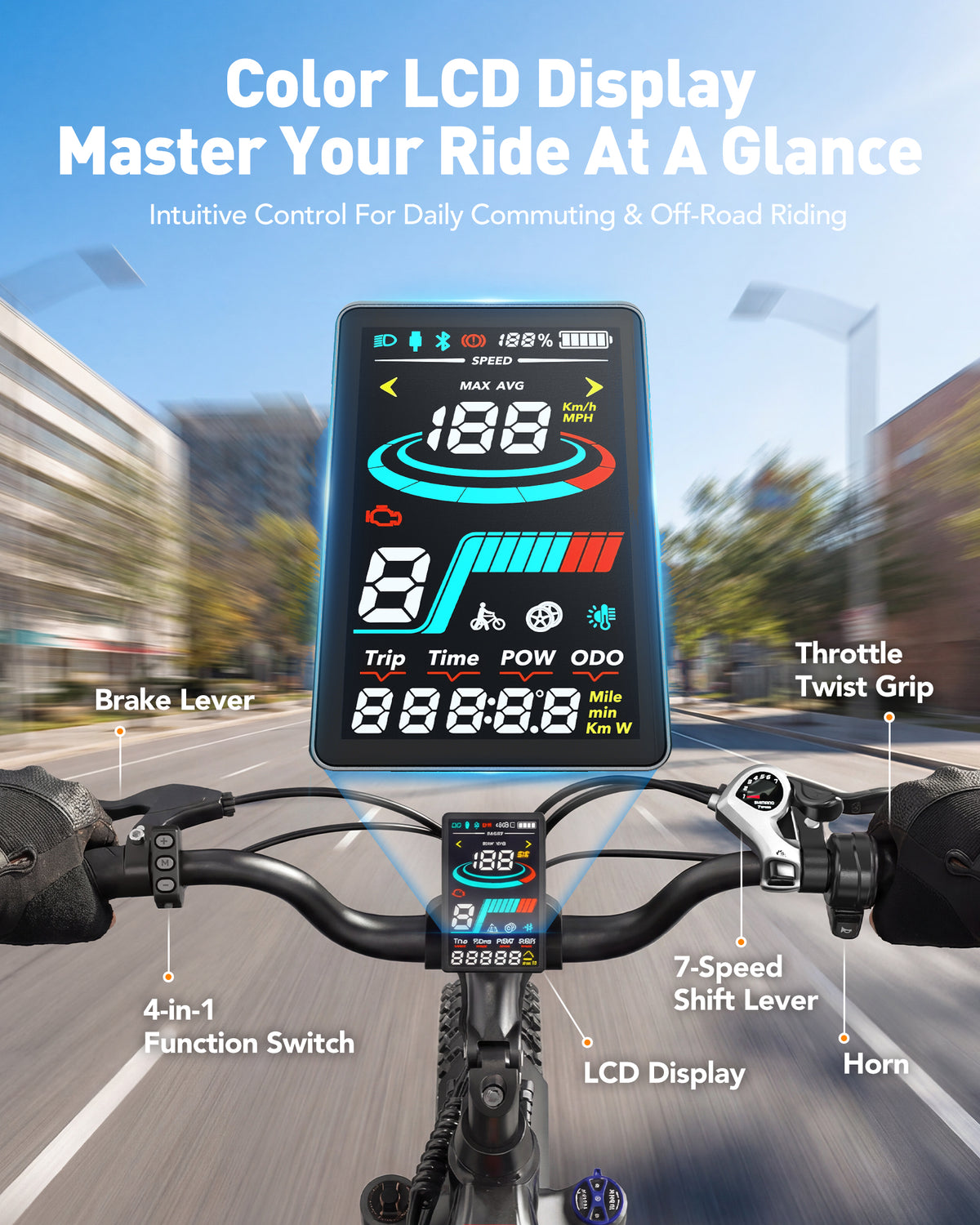 HP21 Hopepeak C30 Electric Bike for Adults,750W Motor, 28 MPH Max Electric Urban Bike, 48V 15.6Ah Removable Battery, 24" Fat Tire EBike with 7-Speed